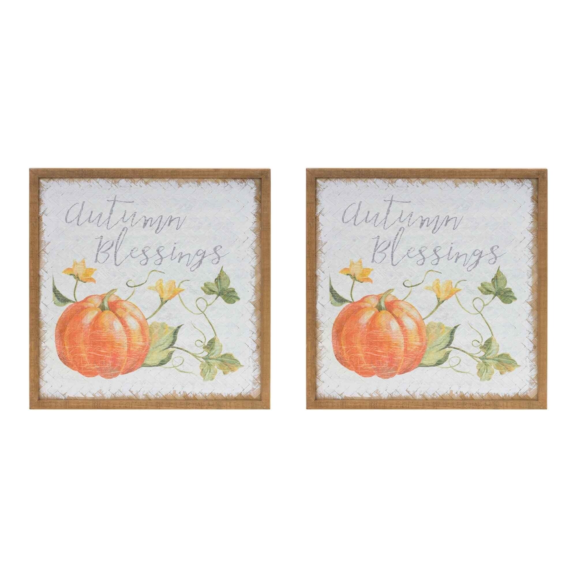 Set of 2 White and Orange Autumn Blessing Pumpkin Wall Signs 15.75"