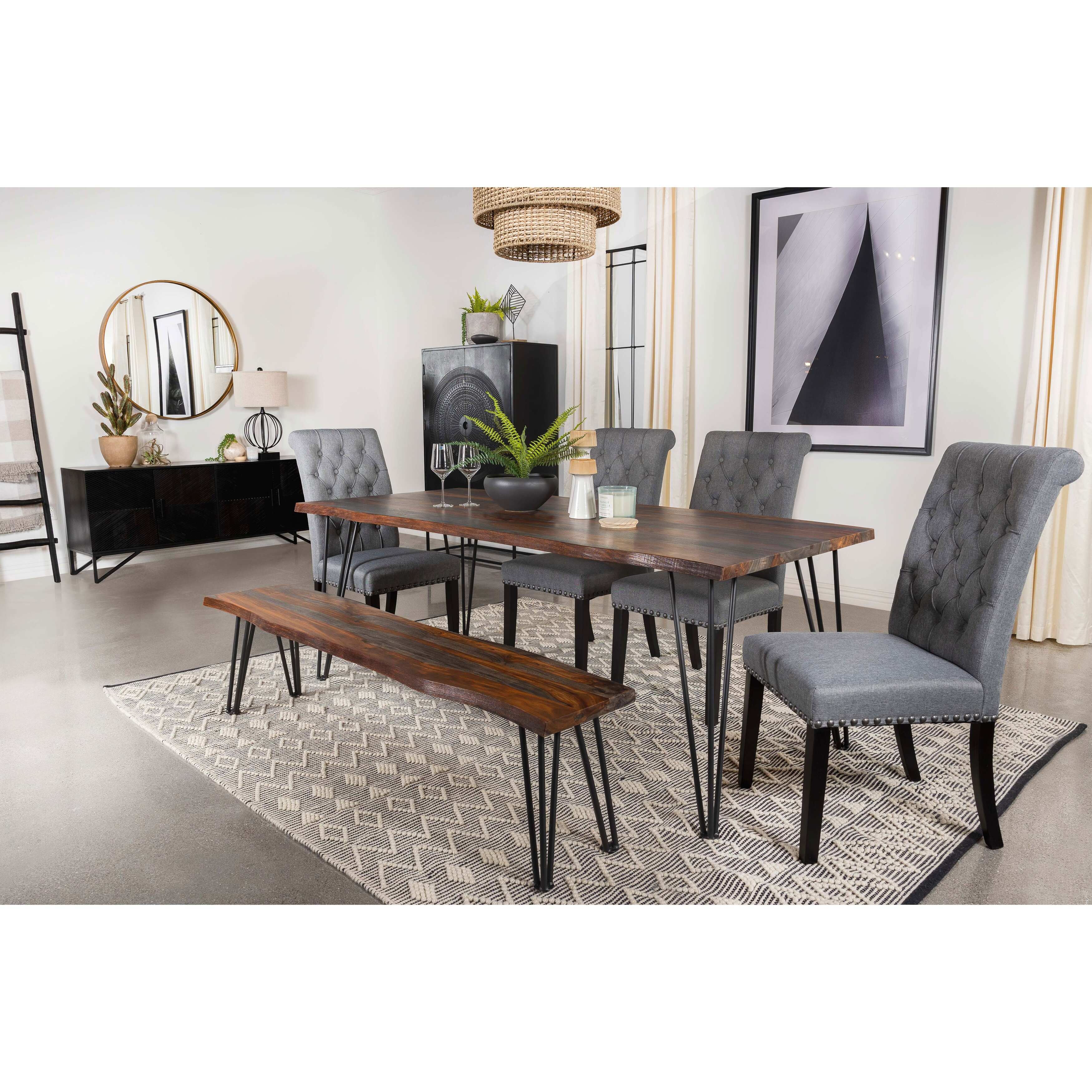 Coaster Furniture Neve Live-edge Dining Table with Hairpin Legs Sheesham Grey and Gunmetal - 80.00'' x 37.00'' x 30.00''