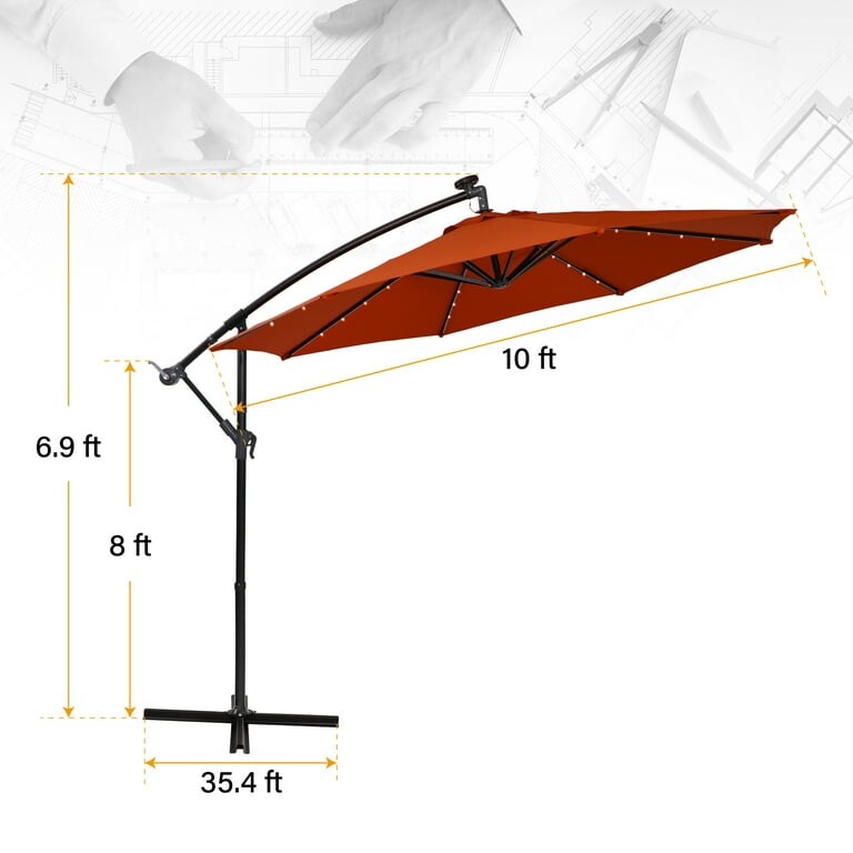 10ft Cantilever Offset Patio Umbrella with Solar Lights