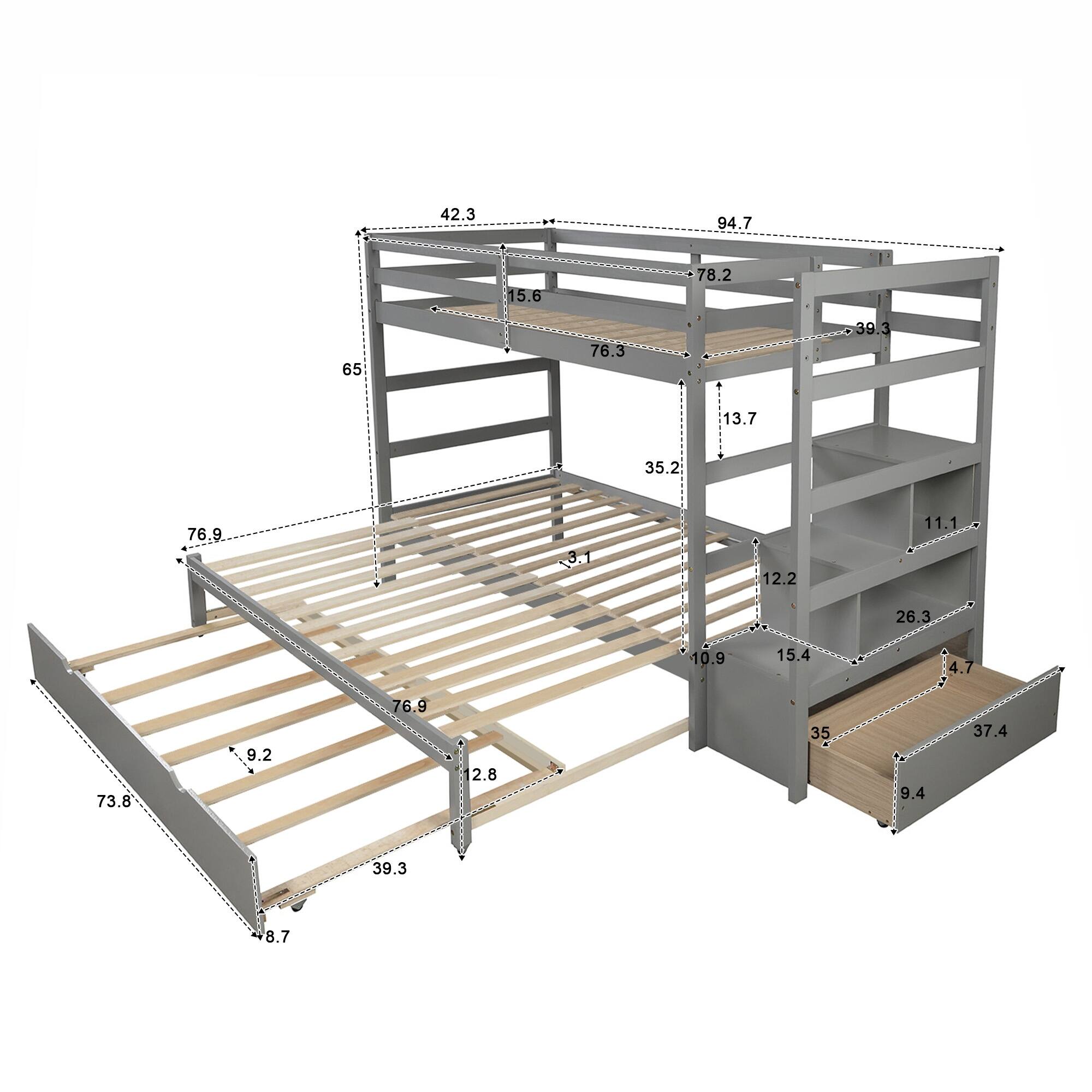 Stairway Twin Over Twin/King Bunk Bed with Trundle and Drawer