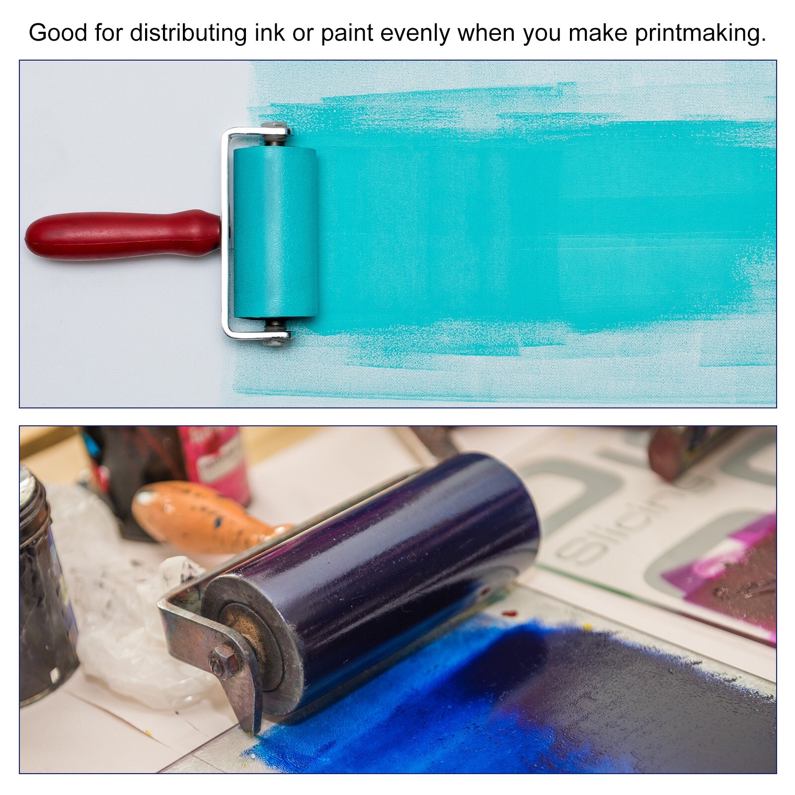 4.5" Rubber Roller Brayer Tool for Printmaking Art Ink Stamping Tape - Black