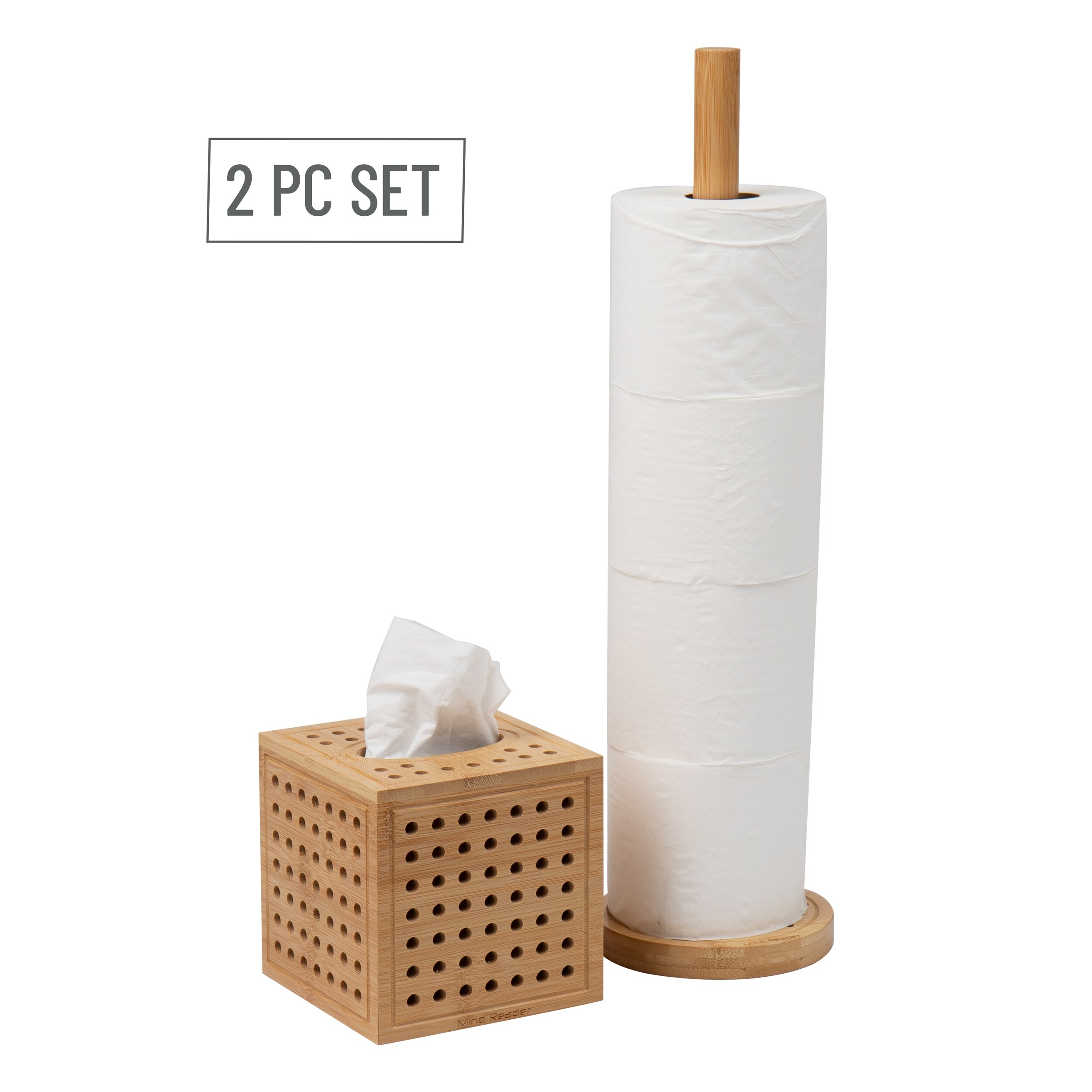 Mind Reader Lattice Collection, Tissue Box Cover and Toilet Paper Refill Holder Set - Brown
