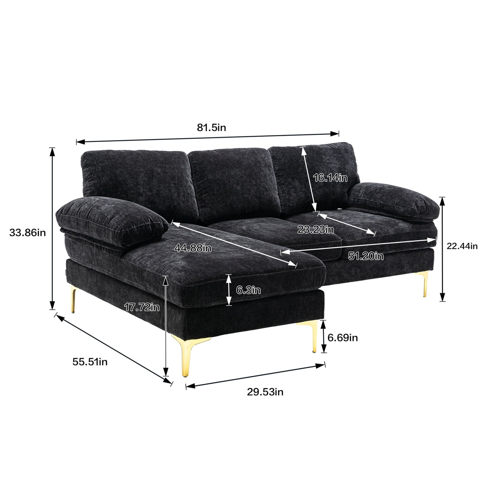 81.5'' Chenille Fabric Sectional Sofa with Right Chaise