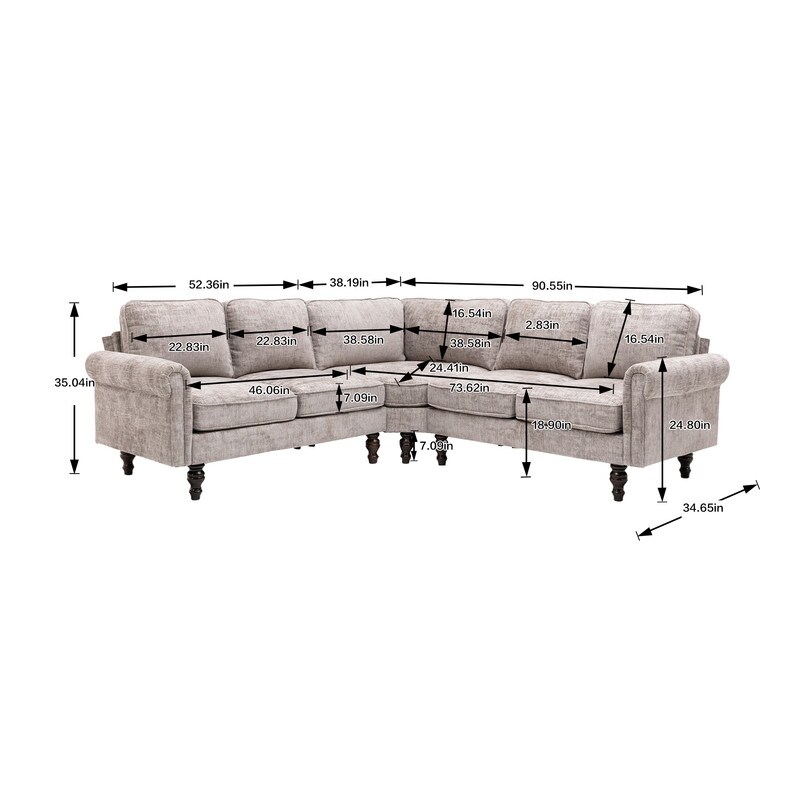 L-Shape Sectional Sofa Accent Sofa with Wood Legs
