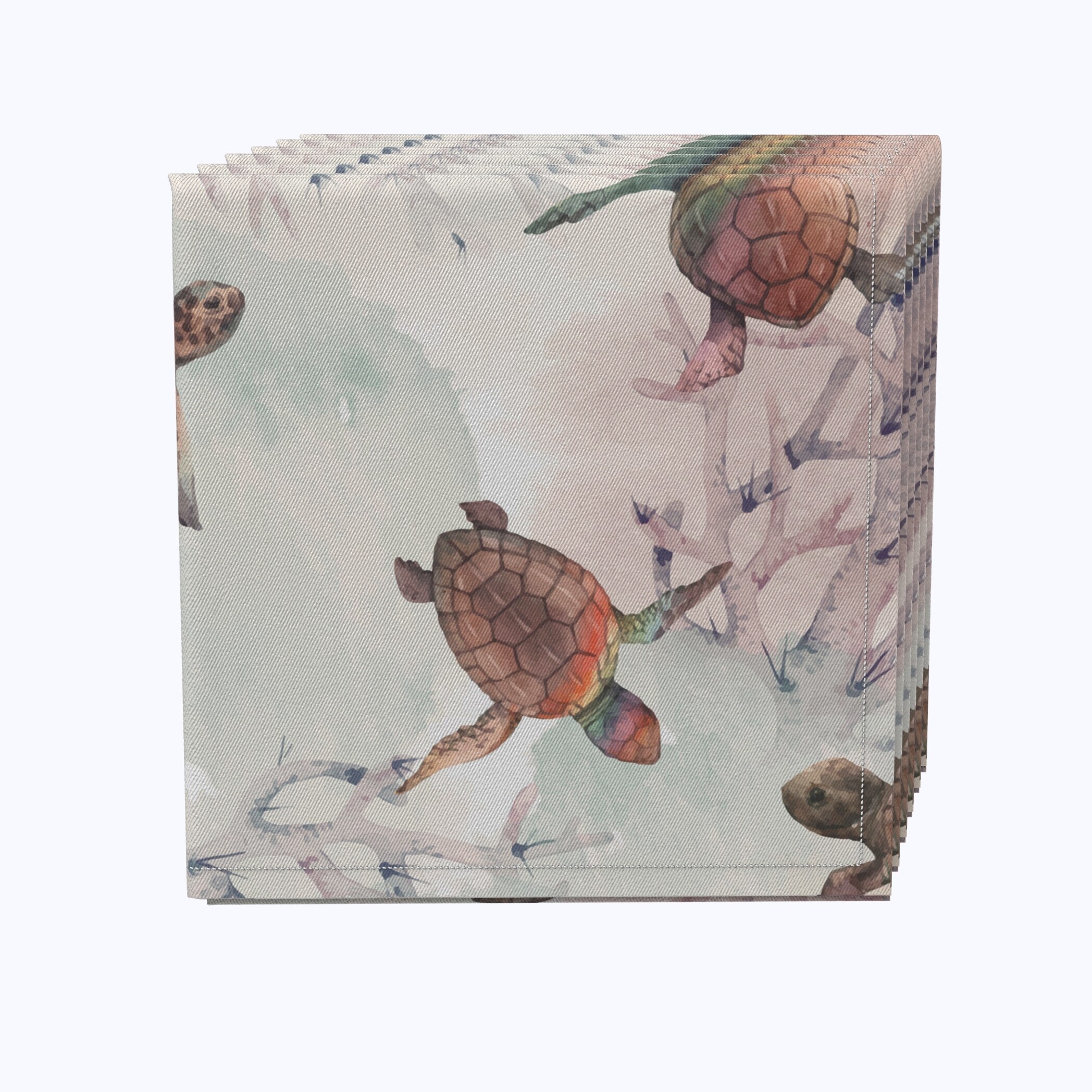 Fabric Textile Products, Inc. Napkin Set of 4, 100% Cotton, 20x20", Sea Turtle Watercolor - 20 x 20