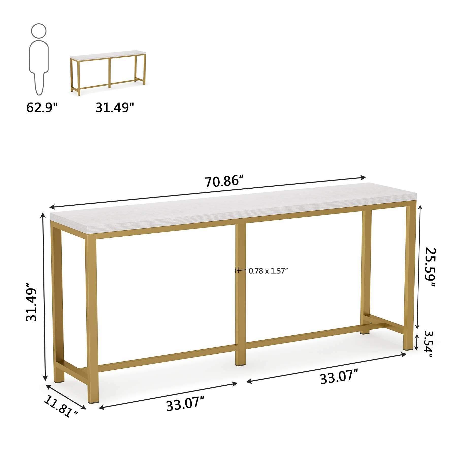 Extra Long Sofa Table, Modern Gold Console Table Behind Couch, Narrow Entryway Table Skinny Hallway Table
