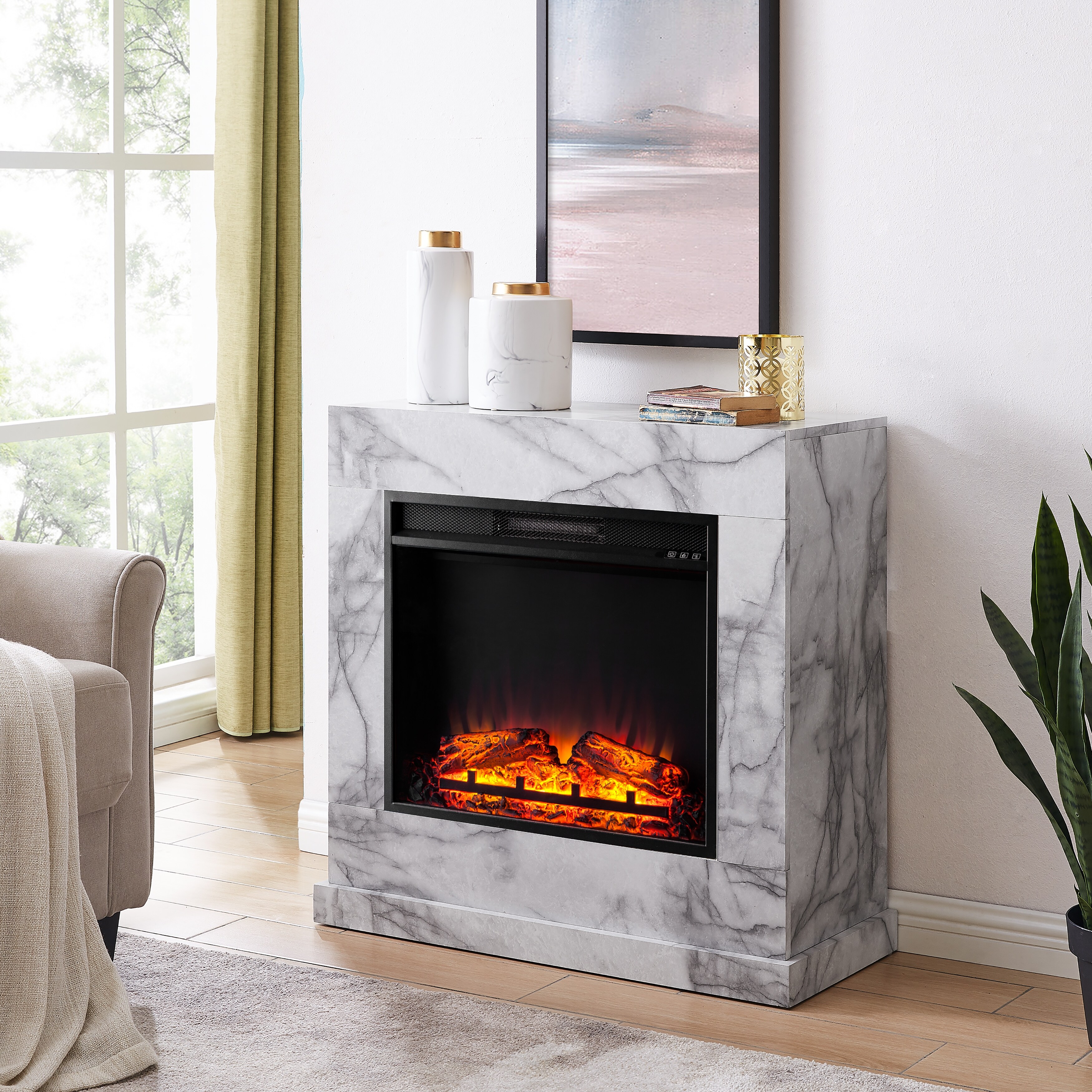 SEI Furniture Dendale Faux Marble Base Electric Fireplace