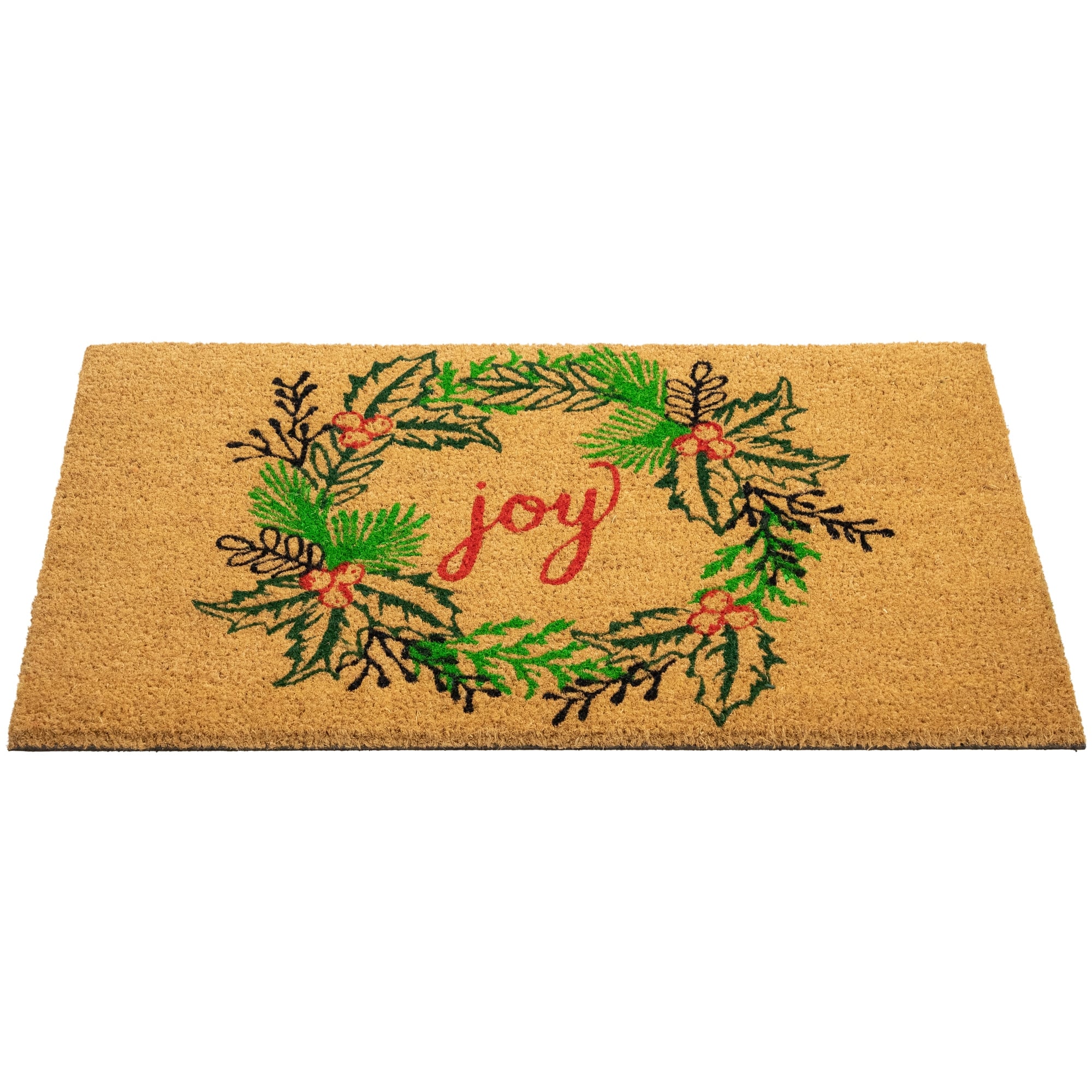 Natural Coir "Joy" Wreath Christmas Doormat 18" x 30" - 30