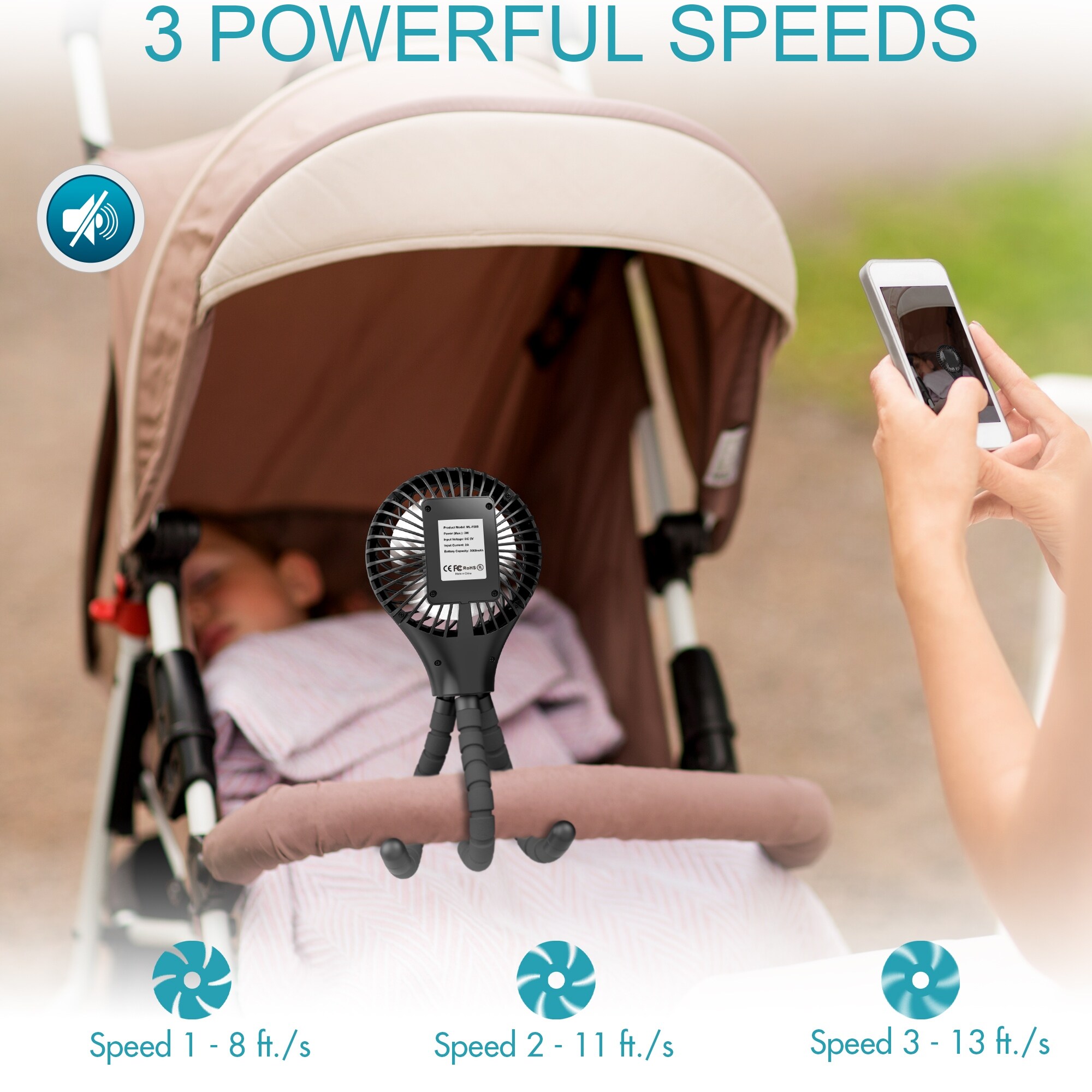 3000mAh Auto Oscillating Baby Stroller Fan& Treadmill fan