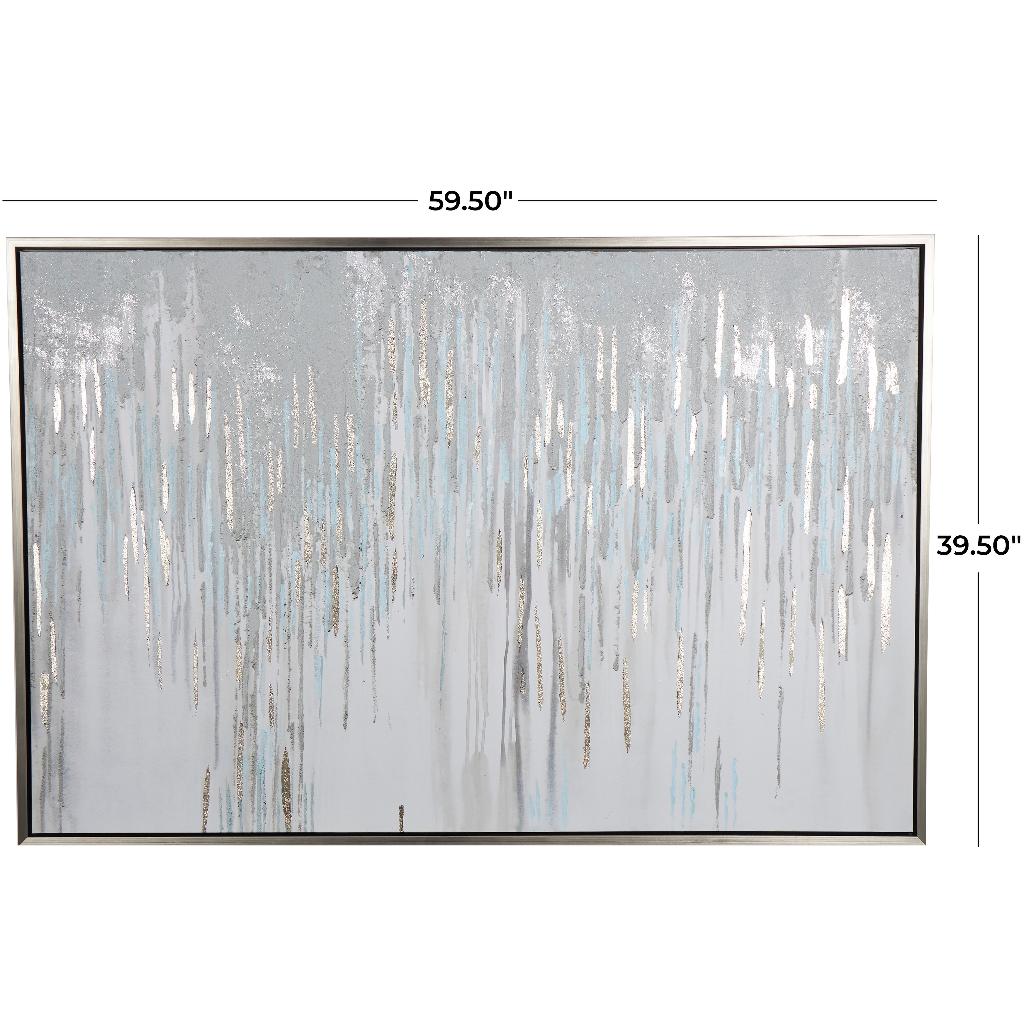 Light Blue Canvas Melting Abstract Framed Wall Art with Gold Foil Accents