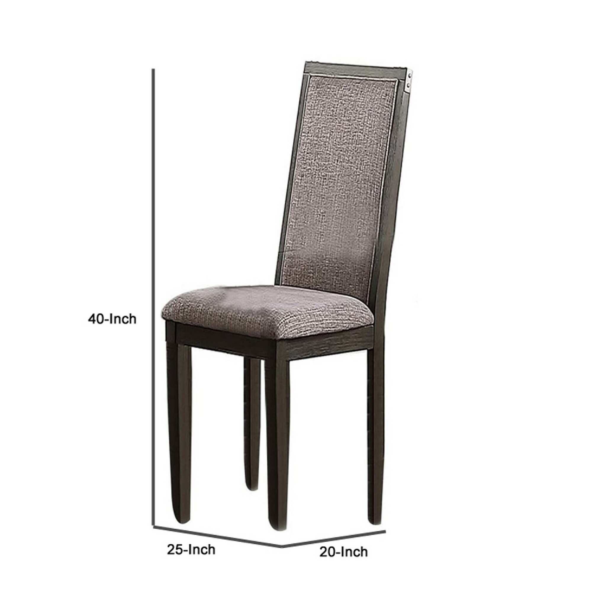 Kumi 25 Inch Set of 2 Wood Dining Chairs with Slatted Cushioned Backs, Gray