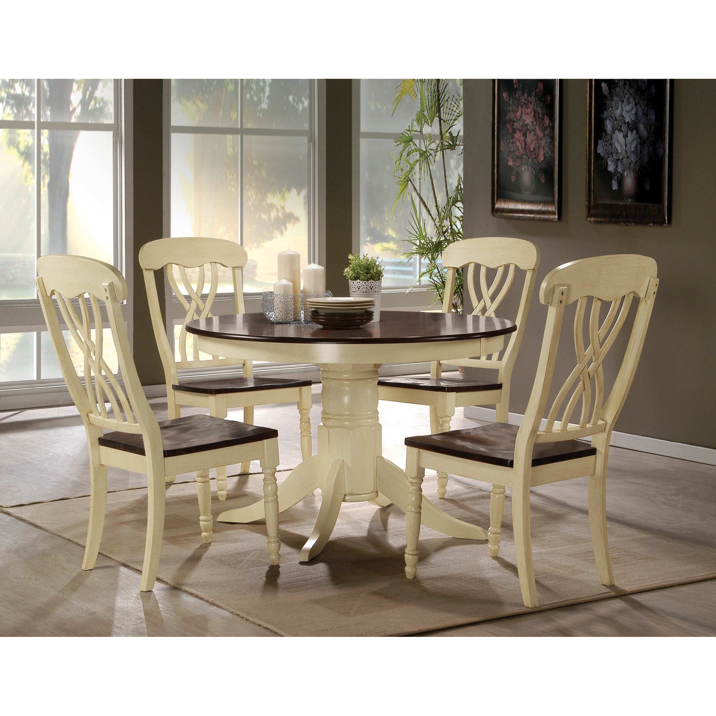 Querida Buttermilk and Oak Round Dining Table with Pedestal Base