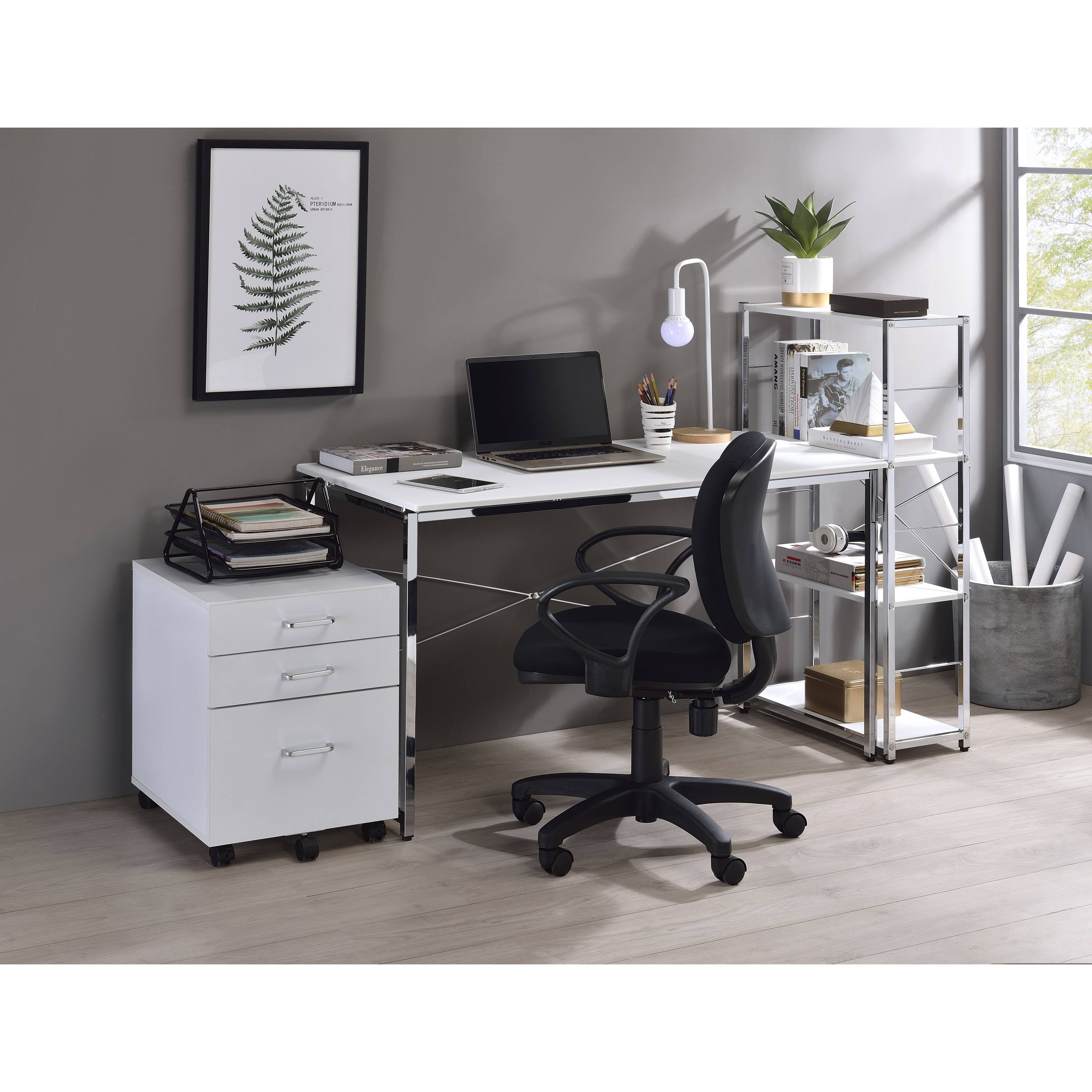 Contemporary Rectangular Writing Desk with 4 Tier Shelf Bookcase - Chrome Metal Frame