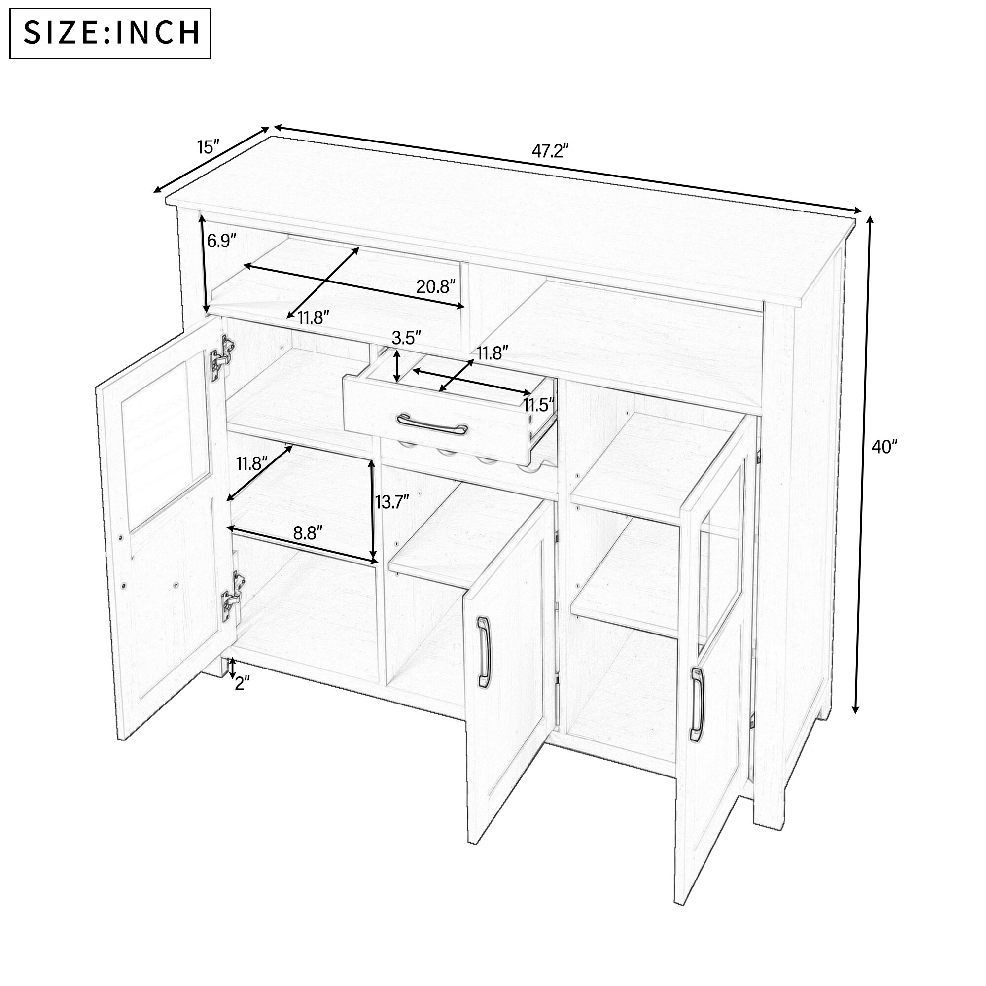 Kitchen Buffet Cabinet with Wine Rack,Drawer and Adjustable Shelves