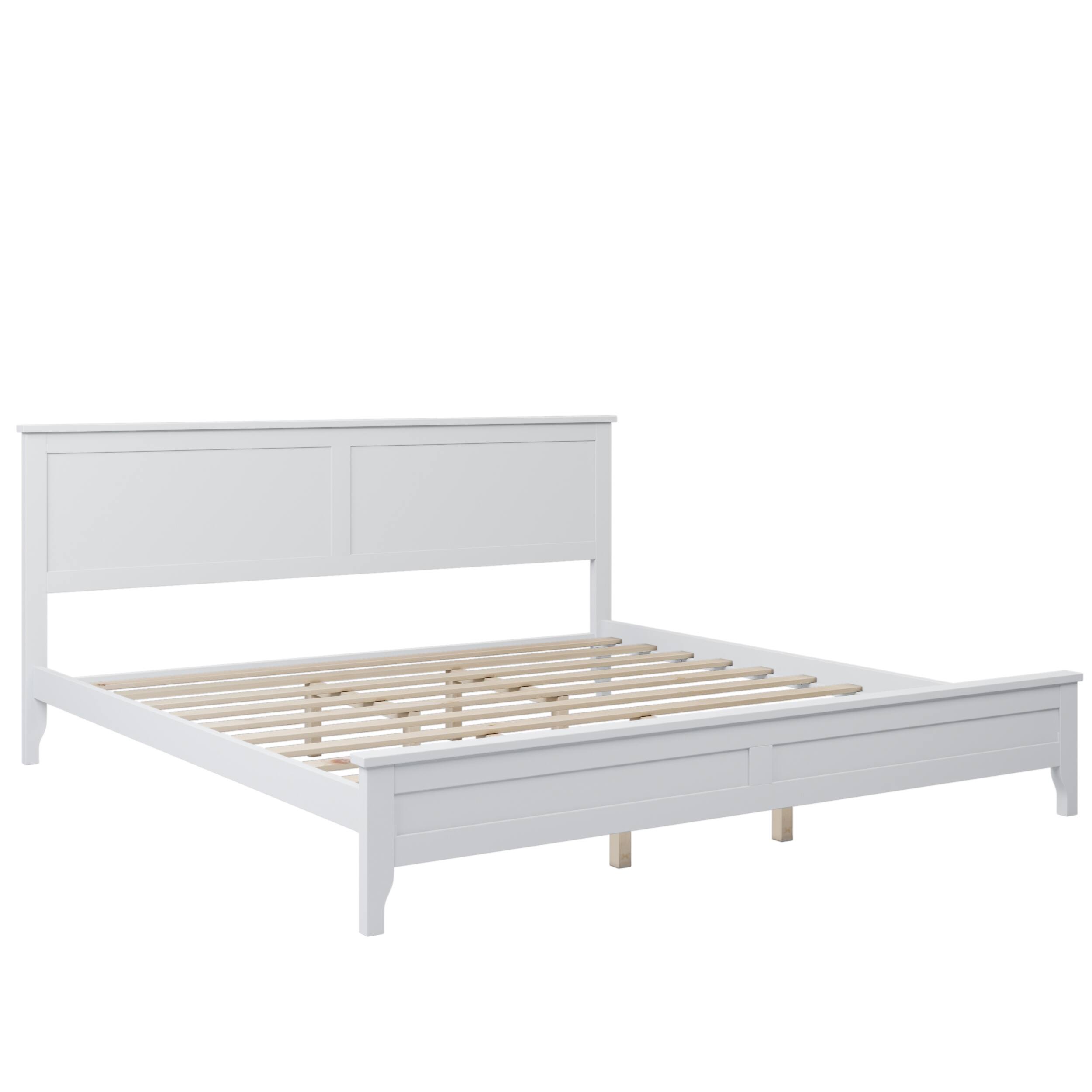 King Size Modern Solid Wood Platform Bed with Headboard, White
