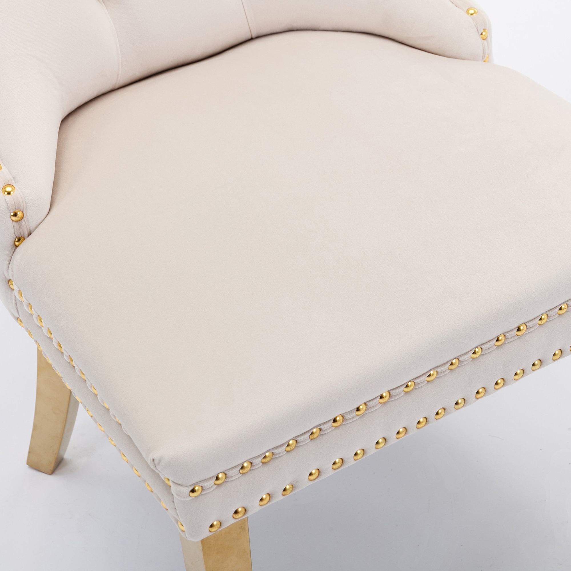 Velvet Upholstered Dining Chair with Golden Stainless Steel Plating Legs,Nailhead Trim,Set of 2