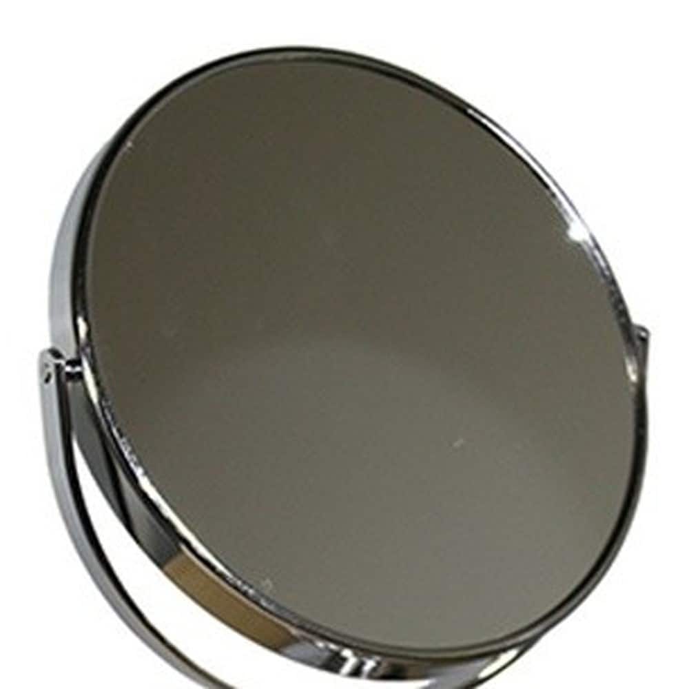 HomeRoots 12" Chrome Round Makeup Shaving Tabletop Mirror Freestanding With Metal Frame - 5.5