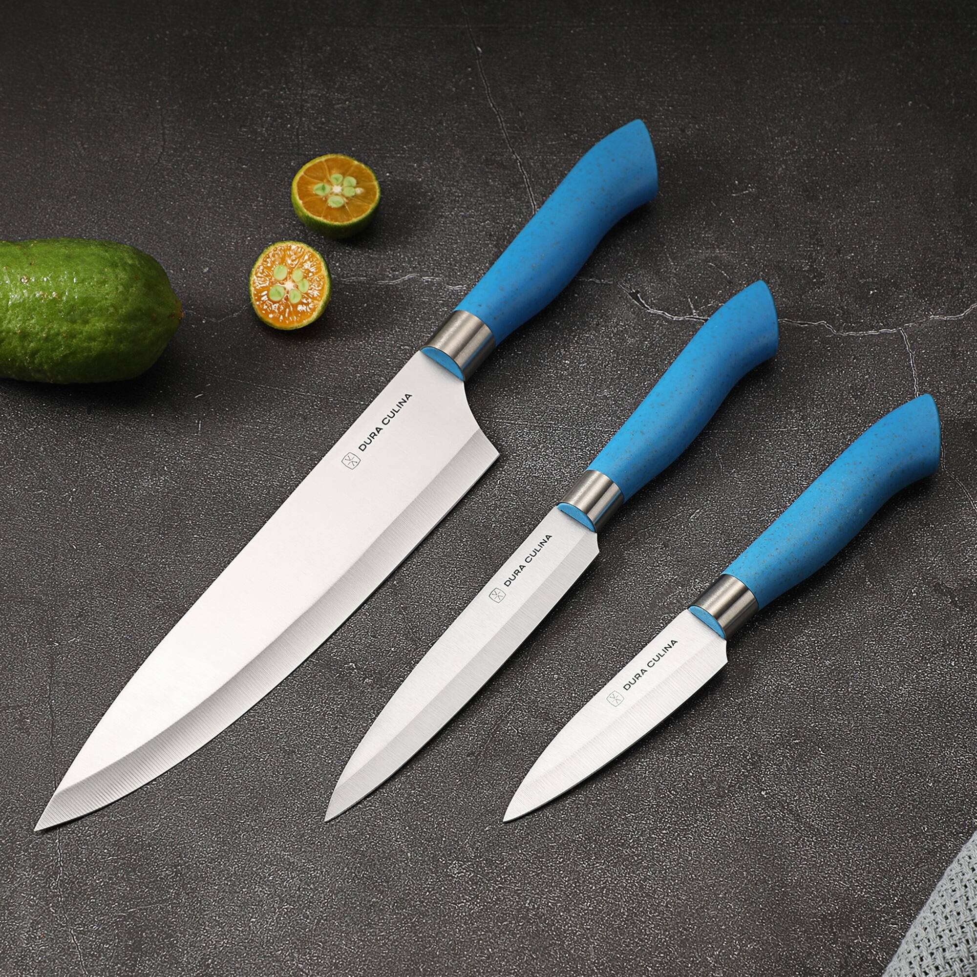 DURA LIVING EcoCut 3-Piece Kitchen Knife Set - High Carbon Stainless Steel Blades, Sustainable Eco-Friendly Handles, W/ Sheaths