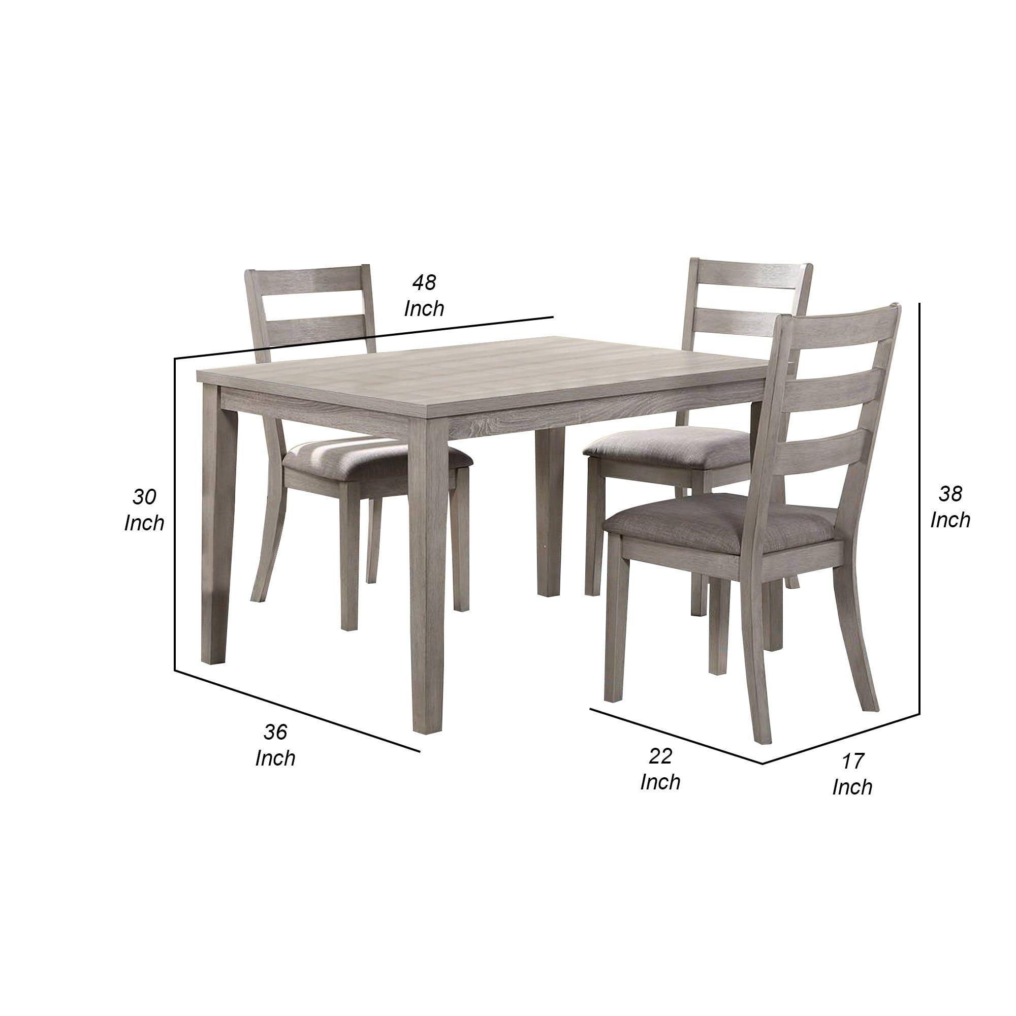 5 Piece Dining Set, Rectangular Table, 4 Chairs, Padded Seating, Light Gray