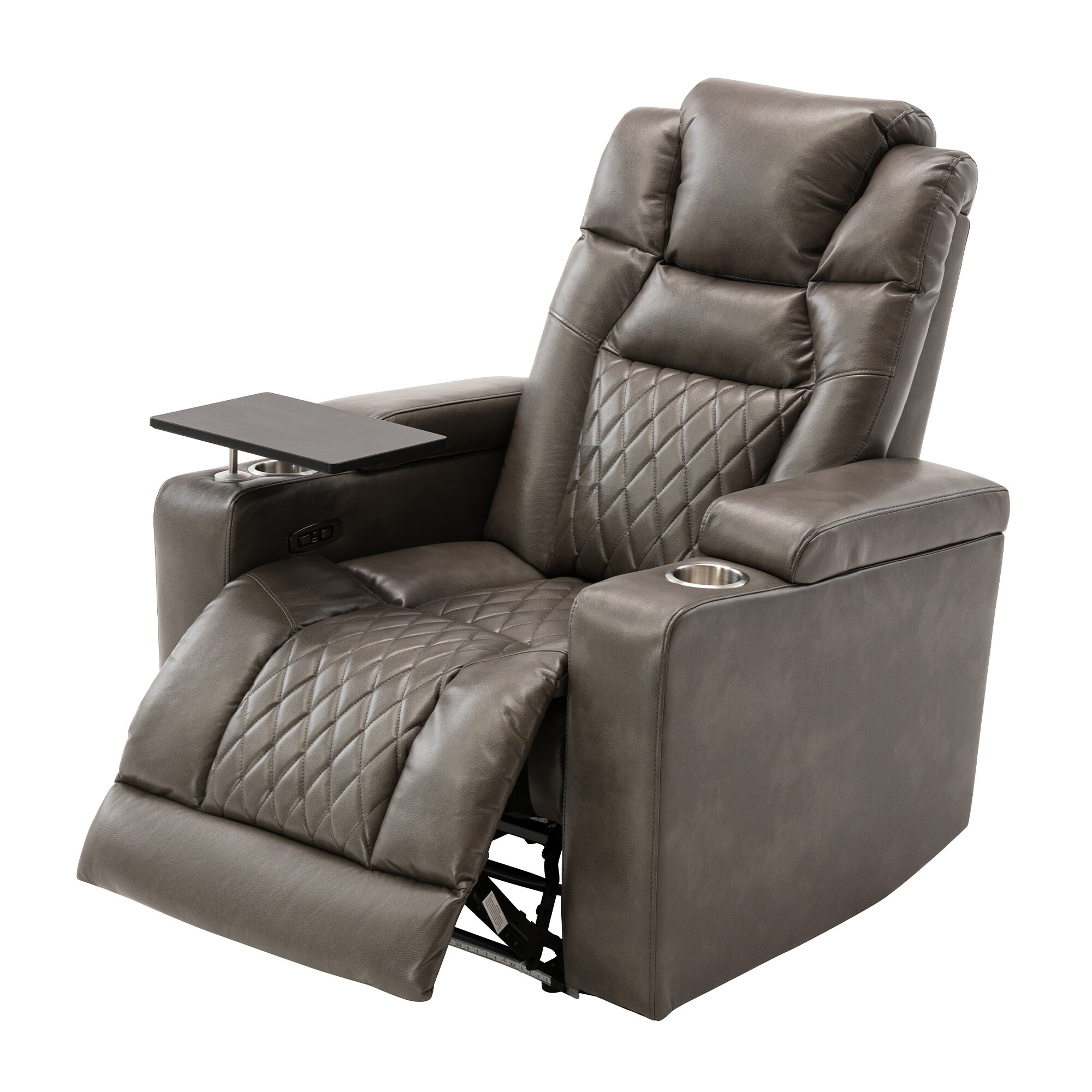 PU Leather Power Recliner with USB Charging Port and Swivel Tray Table, Hidden Arm Storage, Cup Holders, Home Theater Seating