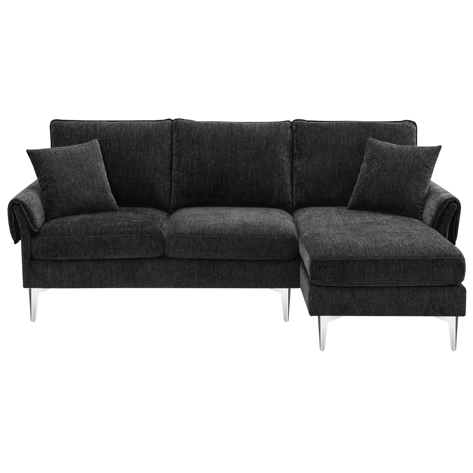 L-shape Chenille Sofa Set with Reversible Chaise Couch and Pillows