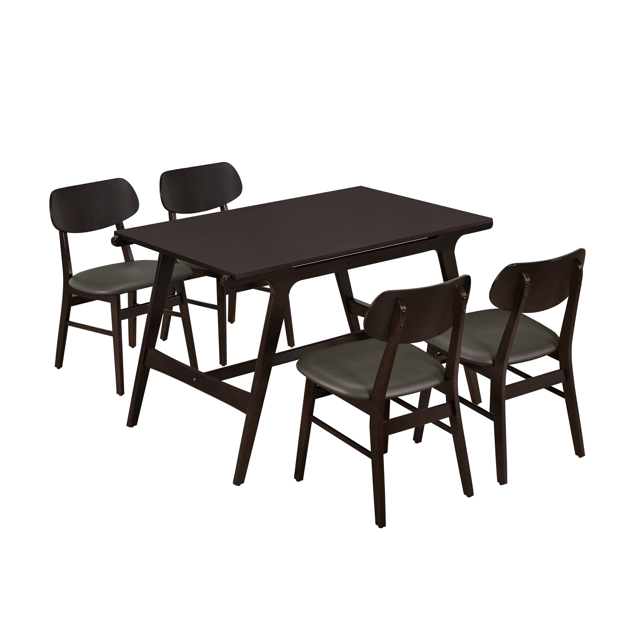 Wenge Mid-Century Style 5-Piece Dining Table Set with Faux Leather Chairs, Minimalist Design, Sturdy Construction