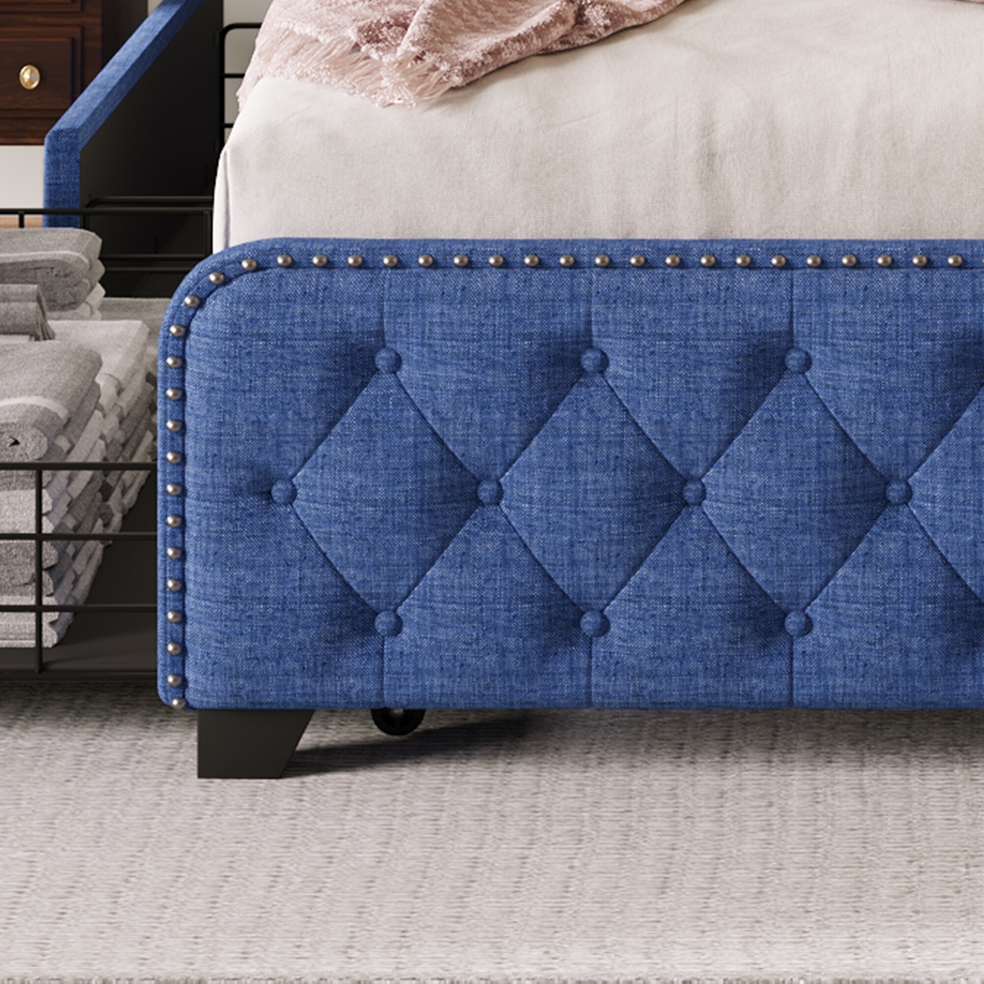 King Platform Bed Storage Bed with Button Tufted Headboard & Footboard