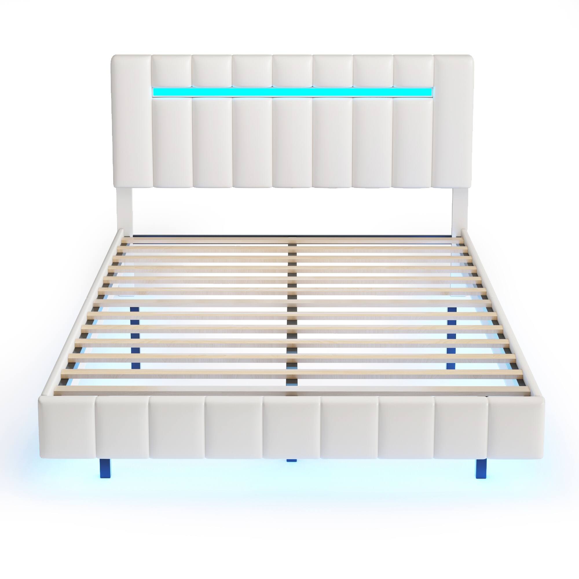 Modern Floating Bed Frame with LED Lights and USB Charging