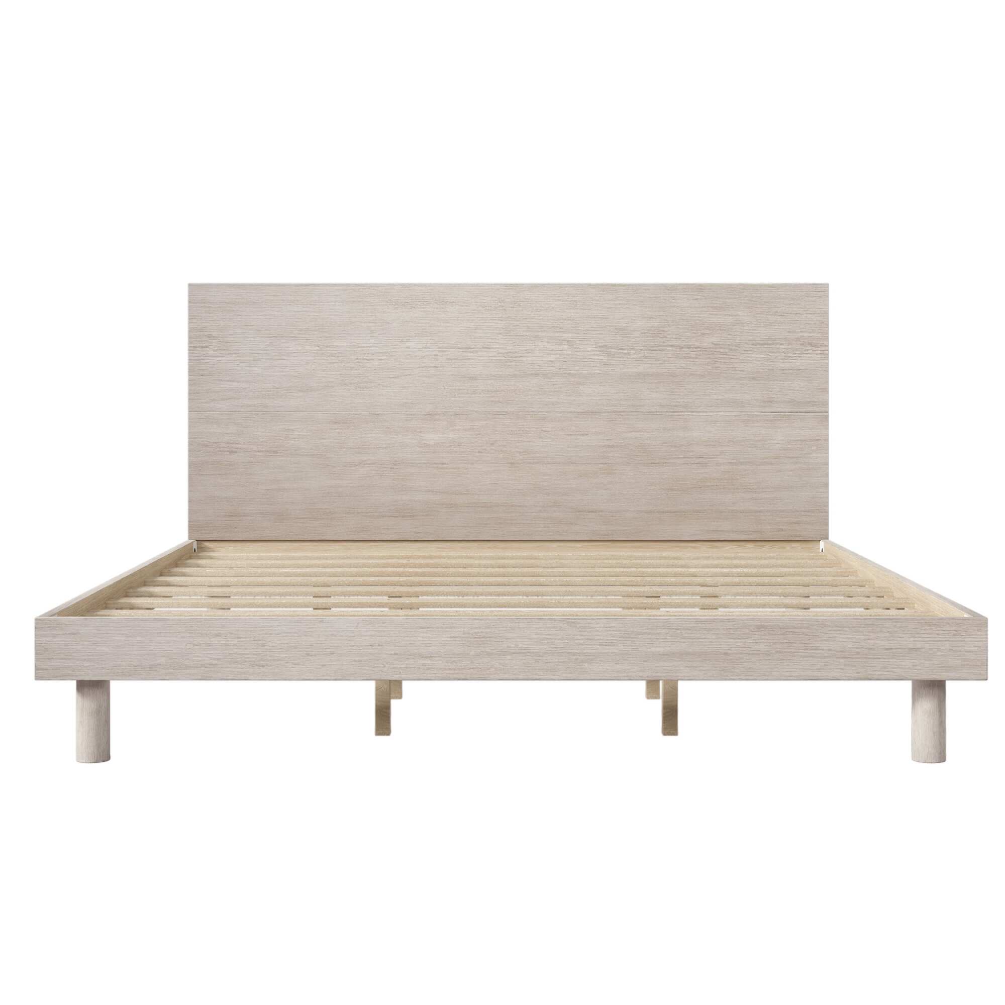 King Size Platform Bed, Modern Platform Bed Frame with Solid Wood Grain Headboard, 8 Wooden Slats Support, No Box Spring Needed