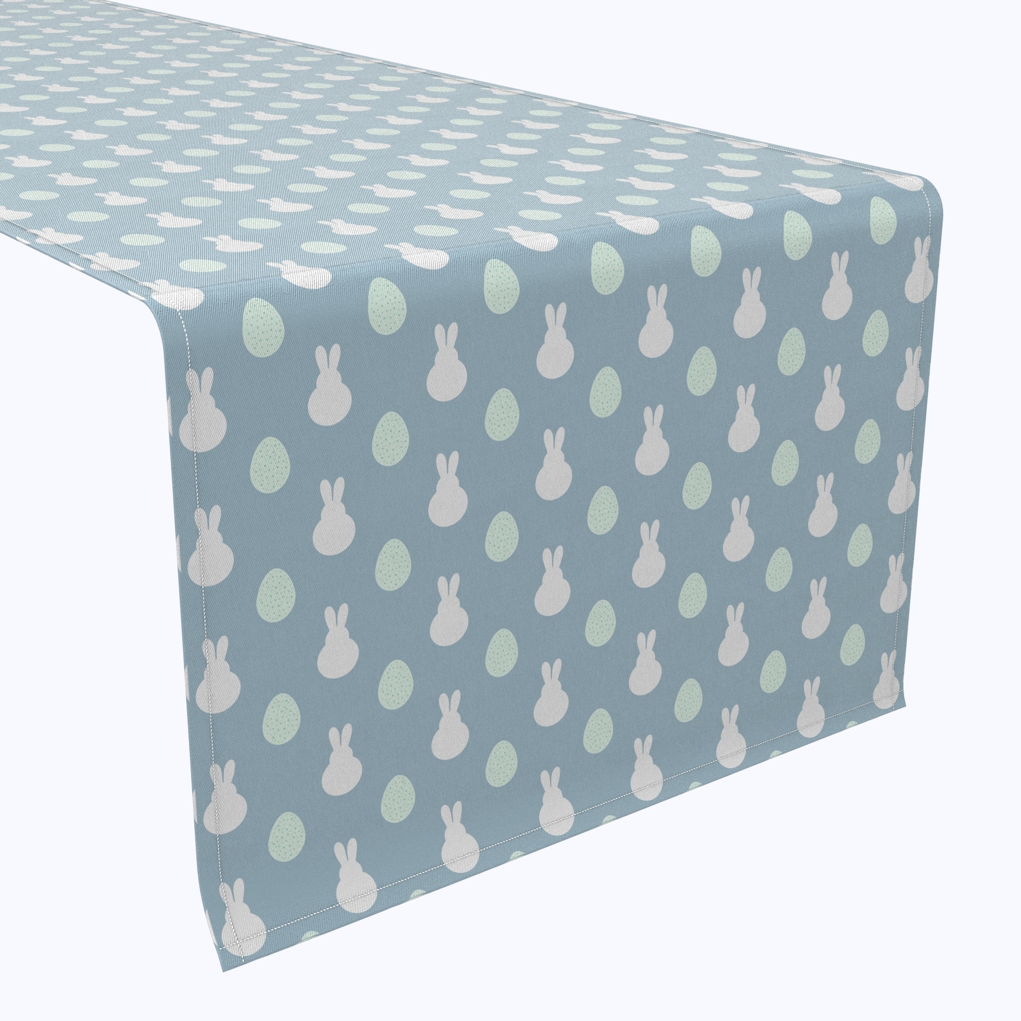 Fabric Textile Products, Inc. Table Runner, 100% Cotton, 16x108", Blue Patterned Bunnies & Eggs