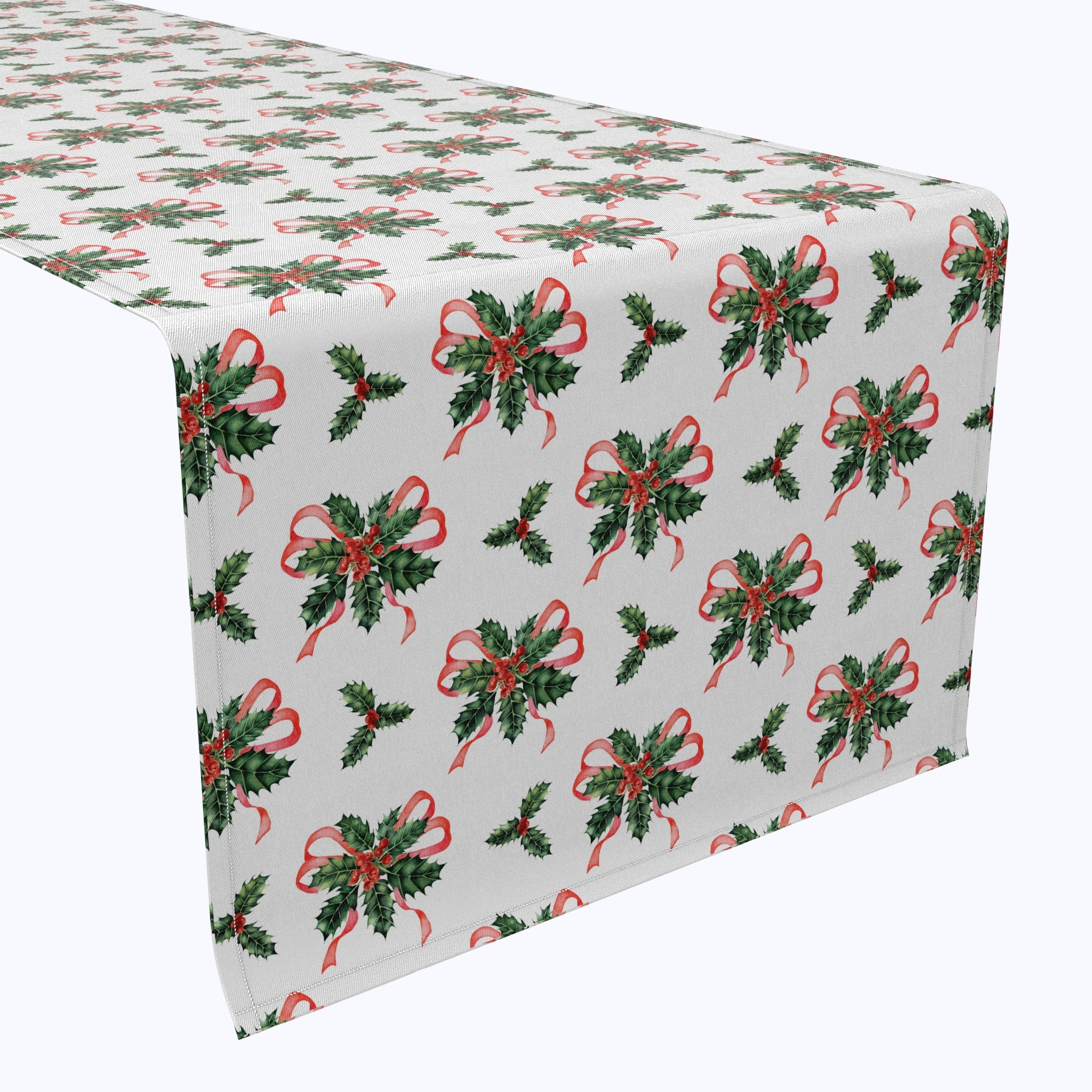 Fabric Textile Products, Inc. Table Runner, 100% Cotton, 16x108", Holly and Ribbons