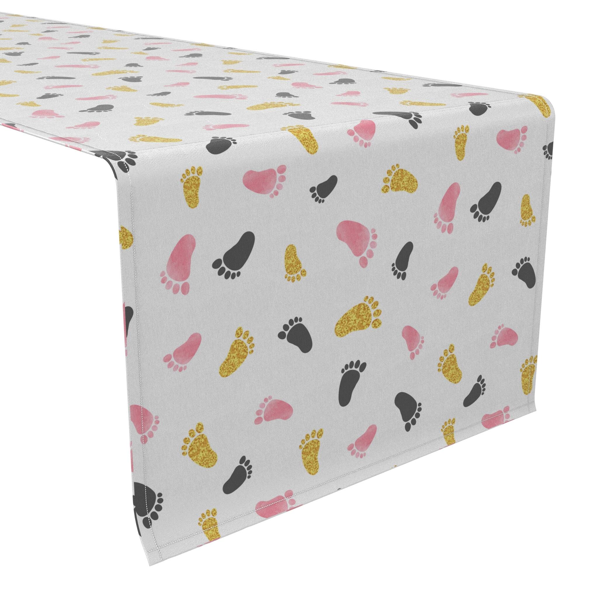 Fabric Textile Products, Inc. Table Runner, 100% Cotton, 16x108", Pink and Gold Baby Foot Prints