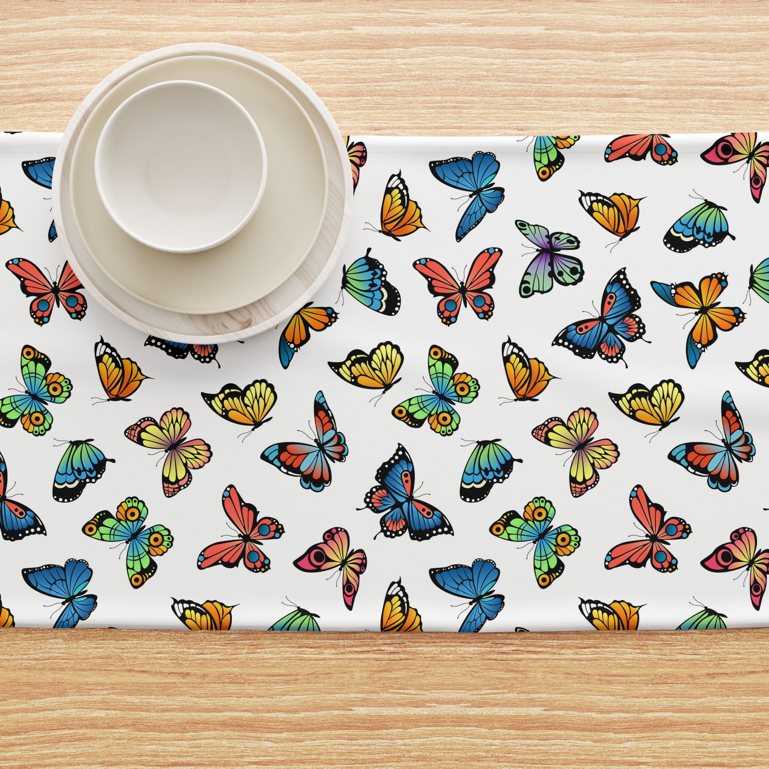 Fabric Textile Products, Inc. Table Runner, 100% Cotton, 16x108", Butterflies in Bold Colors