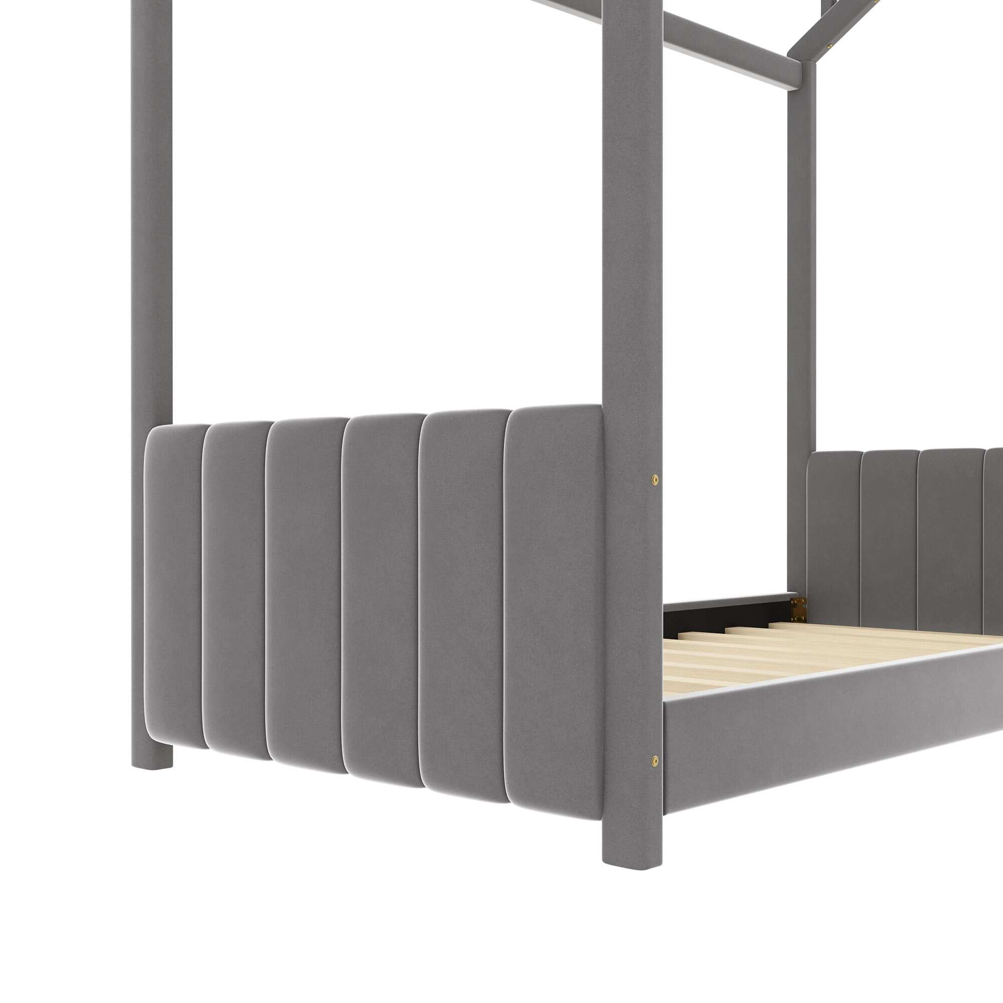 Twin Size Velvet House Bed Wood Bed - Grey