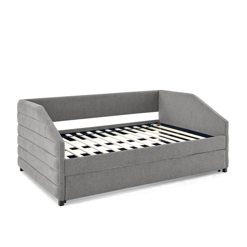 82.5" Full Size Tufted Daybed Sofa Bed Frame with Pull-out Trundle, Grey Linen