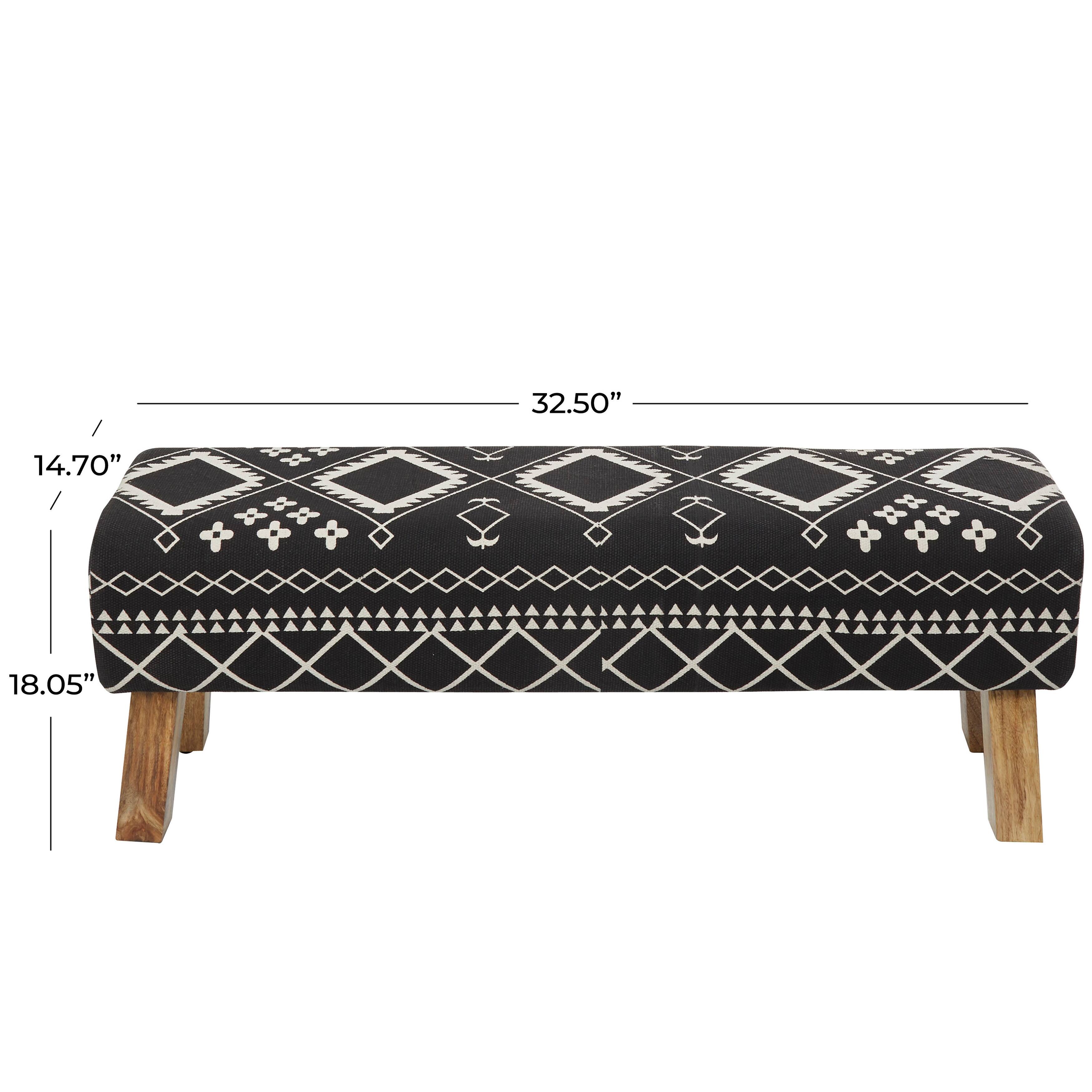 Black Wood Upholstered Geometric Bench with Tapered Wooden Legs