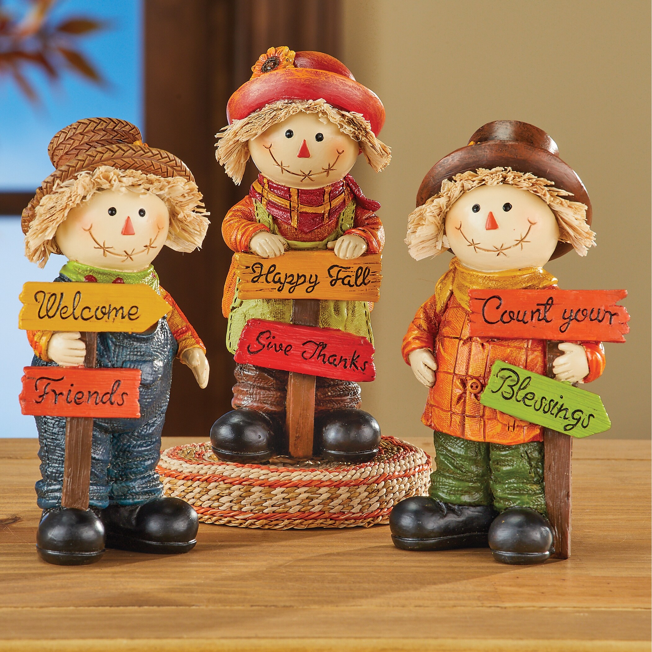 Hand-Painted Harvest Scarecrow Figurines - Set of 3 - 3.5 x 6.5 x 2.75