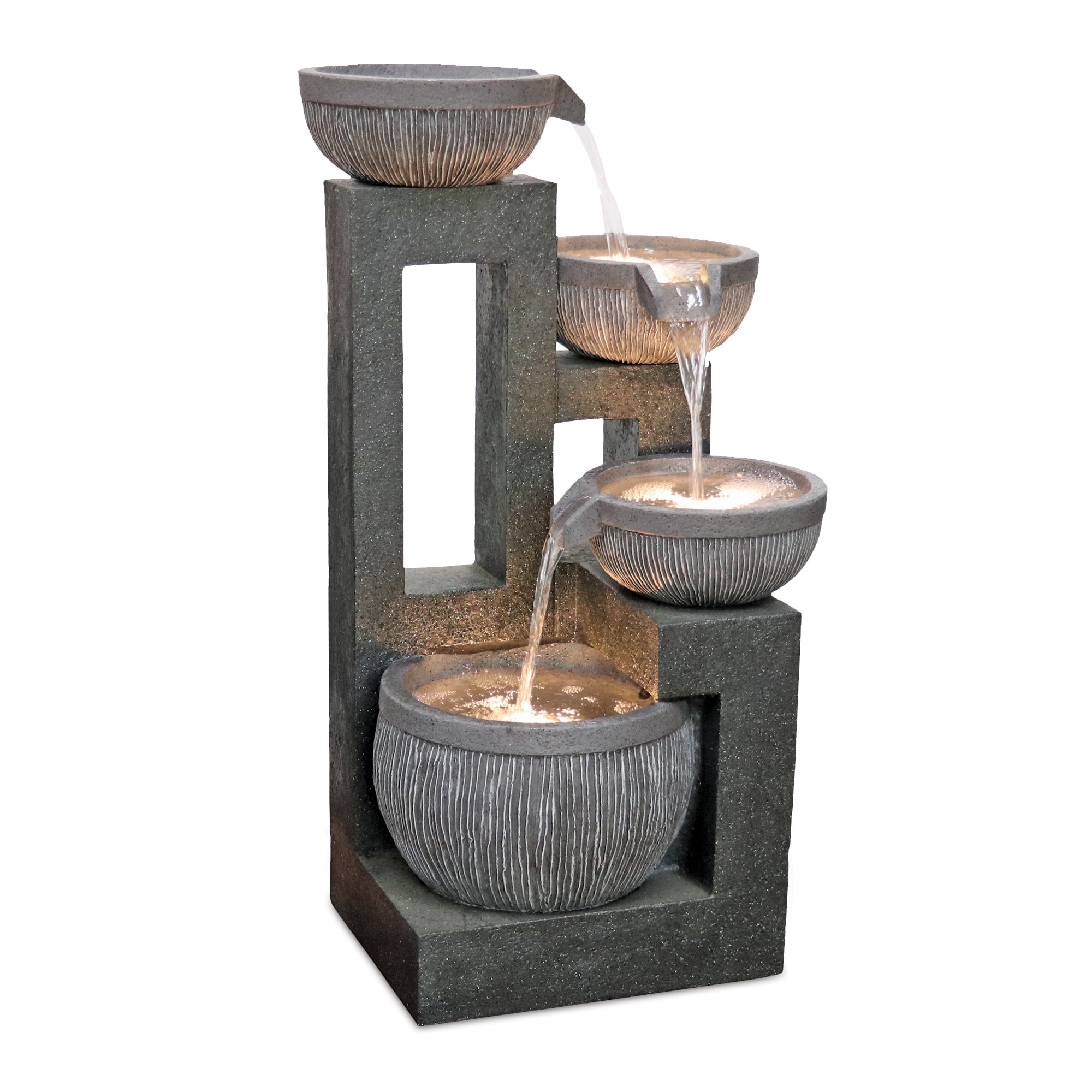 Stone Cascading Bowl Fountain 32.5"H - 17.5" x 17.5" x 32.5"
