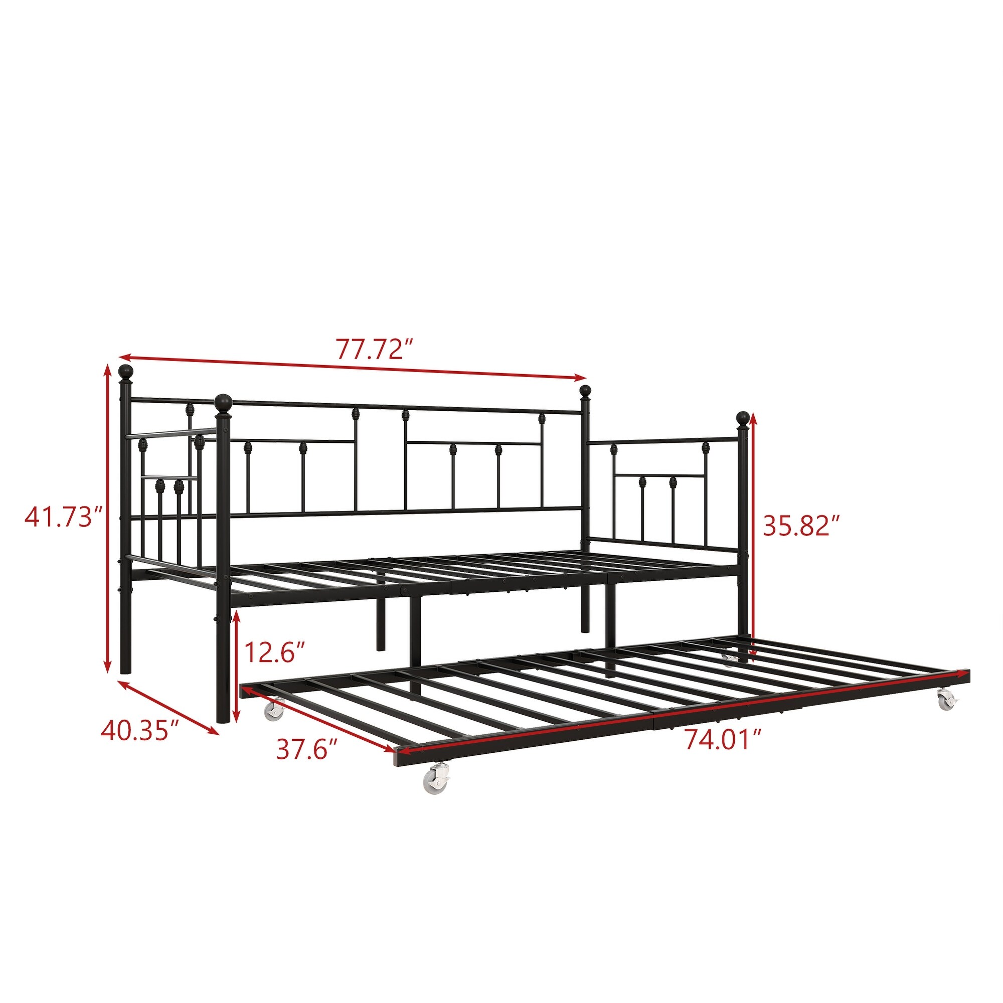 Metal Daybed Frame Twin Size Platform with trundle