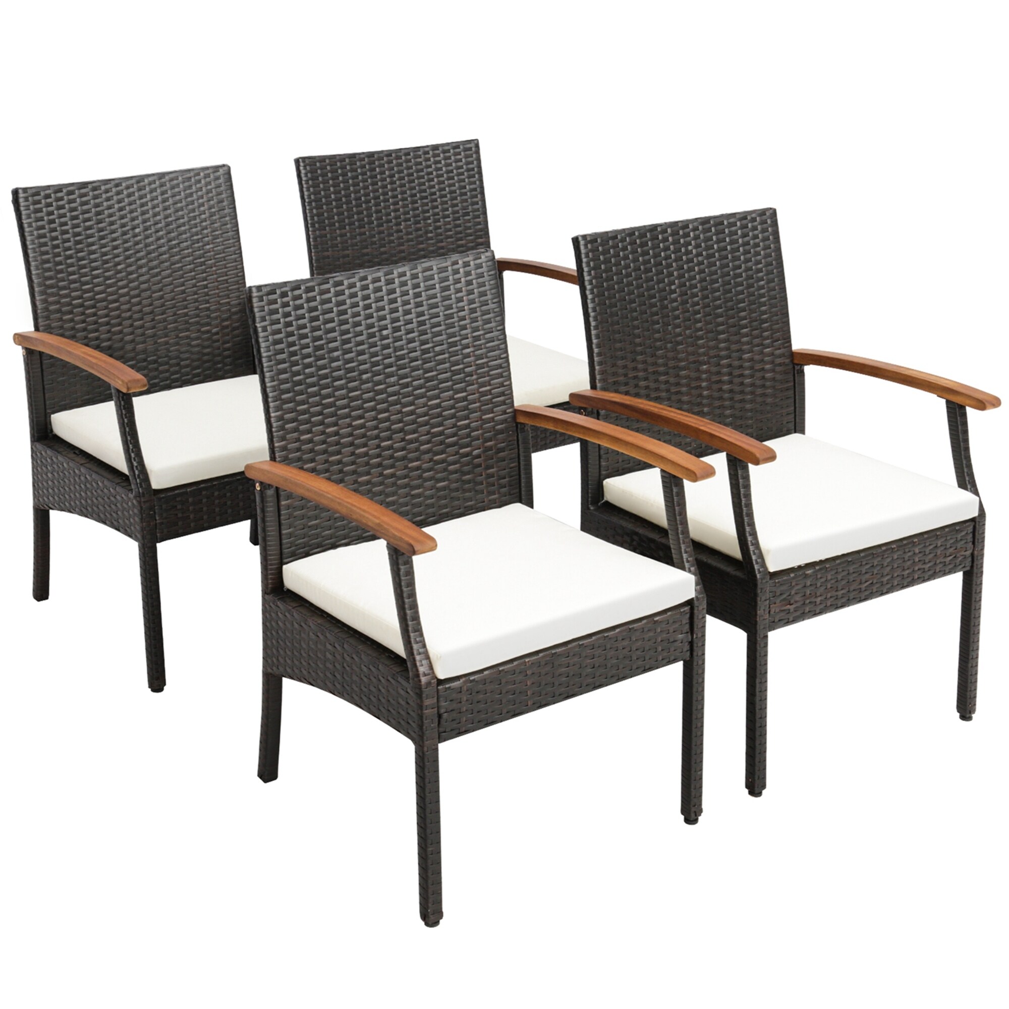 Costway 7 PCS Patio Rattan Dining Set Acacia Wood Table 6 Wicker - See Details