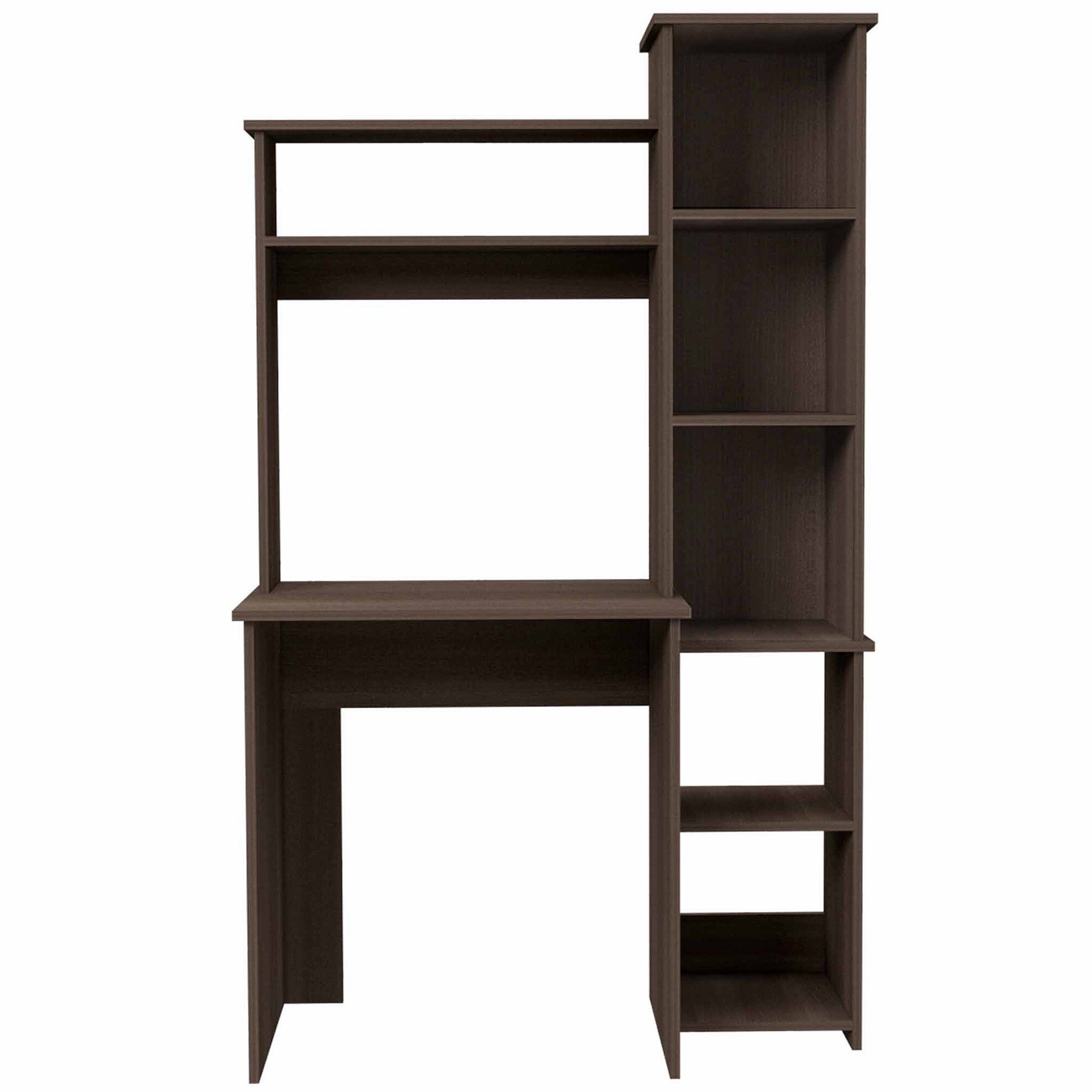 6-Shelf Writing Desk with Built-in Bookcase
