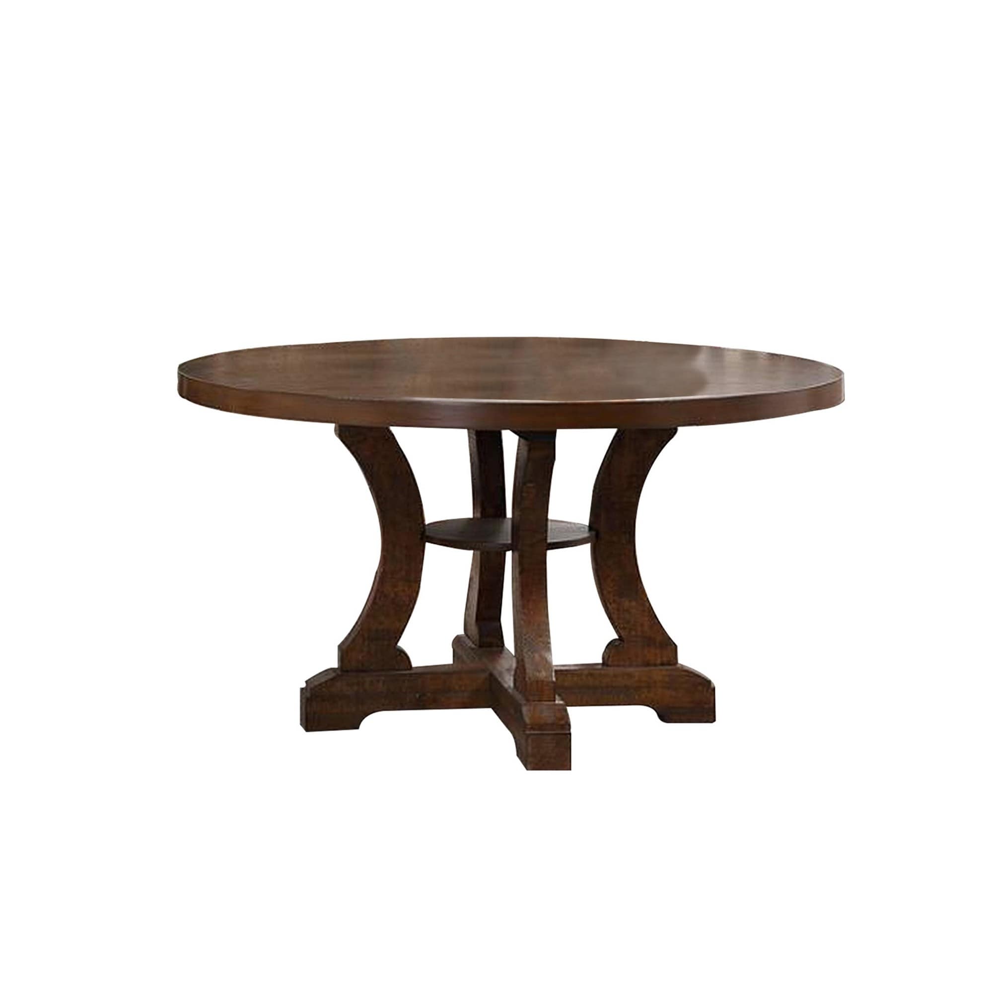 Neci 54 Inch Round Dining Table, Classic Pedestal, Painted Distressed Brown