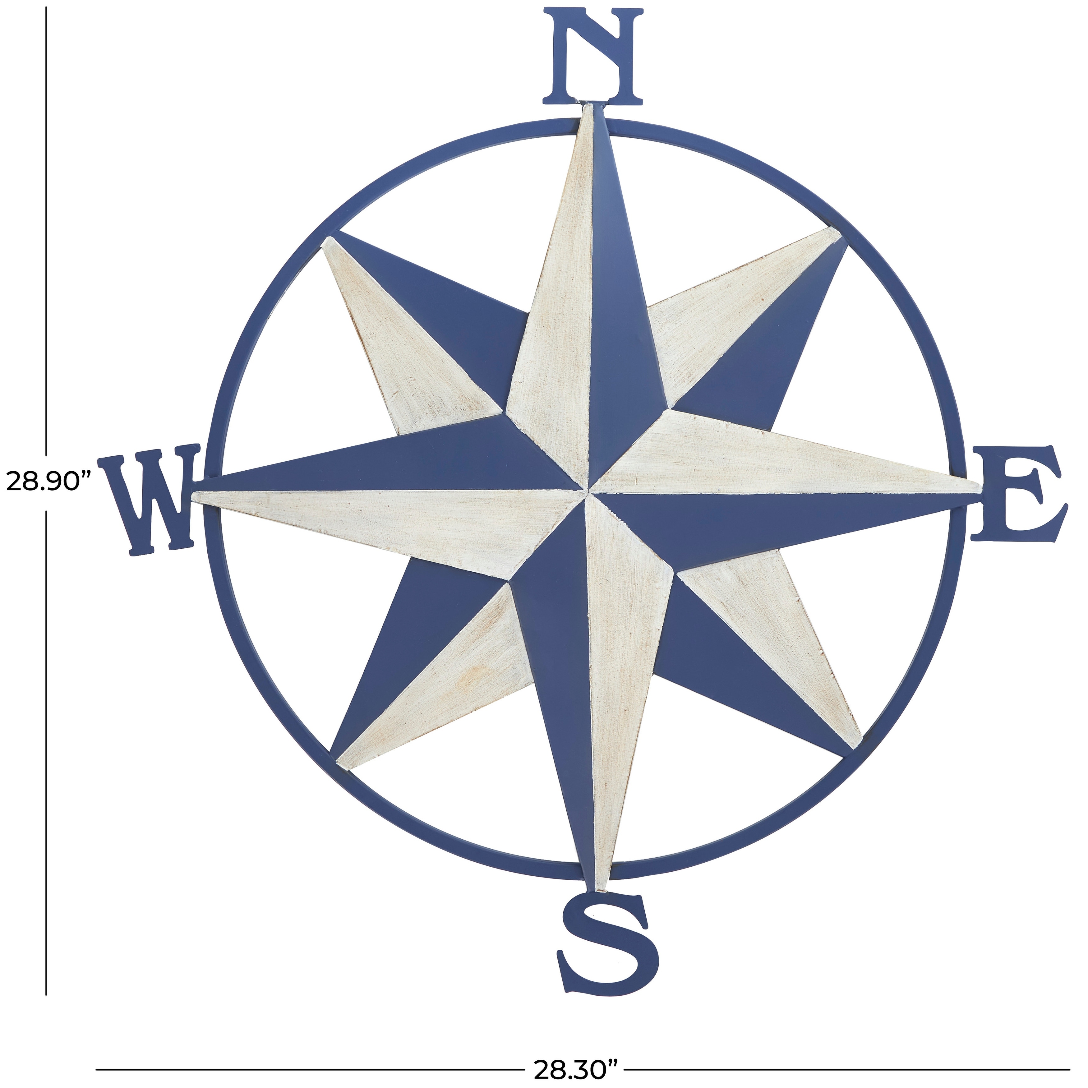 Blue Wood Distressed Compass Wall Decor with Cream Accents