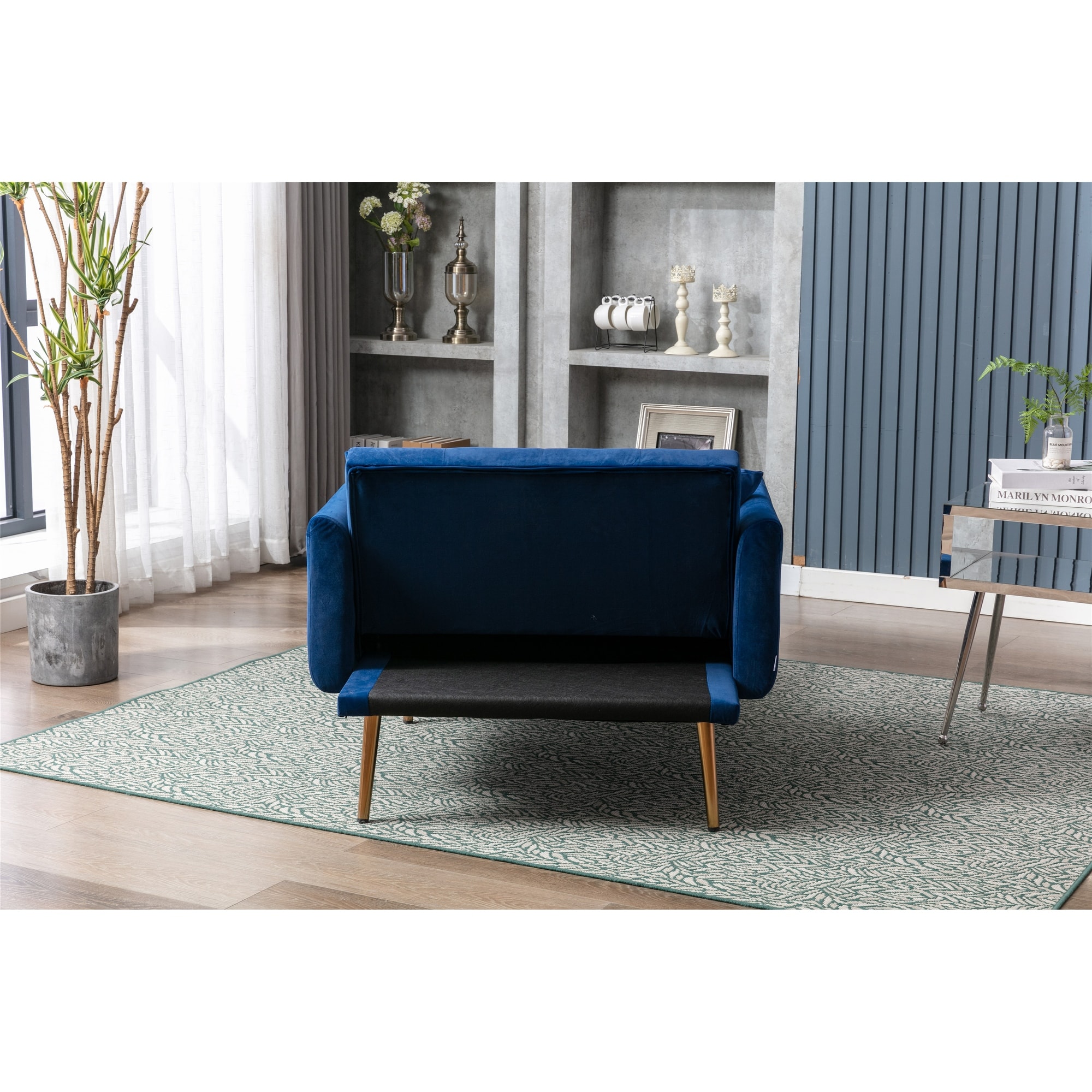 Velvet Tufted Chaise Lounge with Chair & Ottoman Sets for Livingroom, Navy