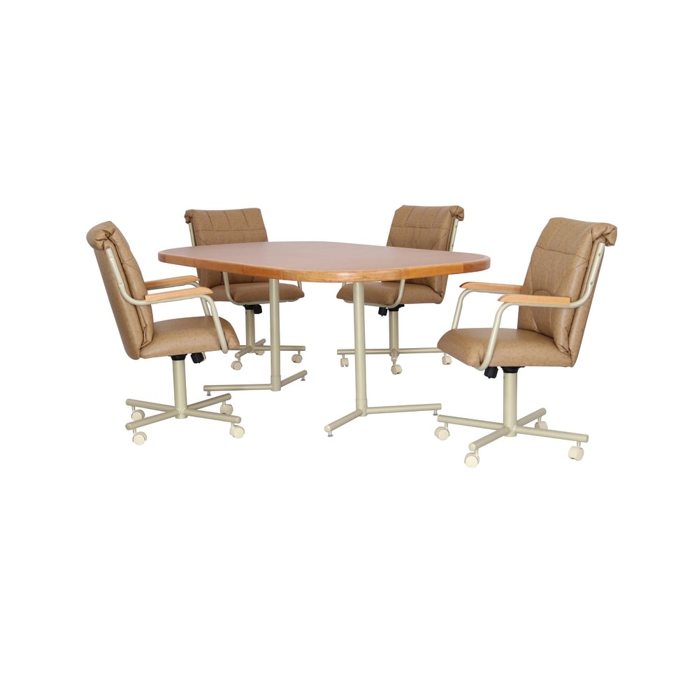 Caster Chair Company 5-Piece 42x[54/72] Oak Caster Castor Dining Set Laminate Table Top & Buff Rolling Swivel Tilt Chairs