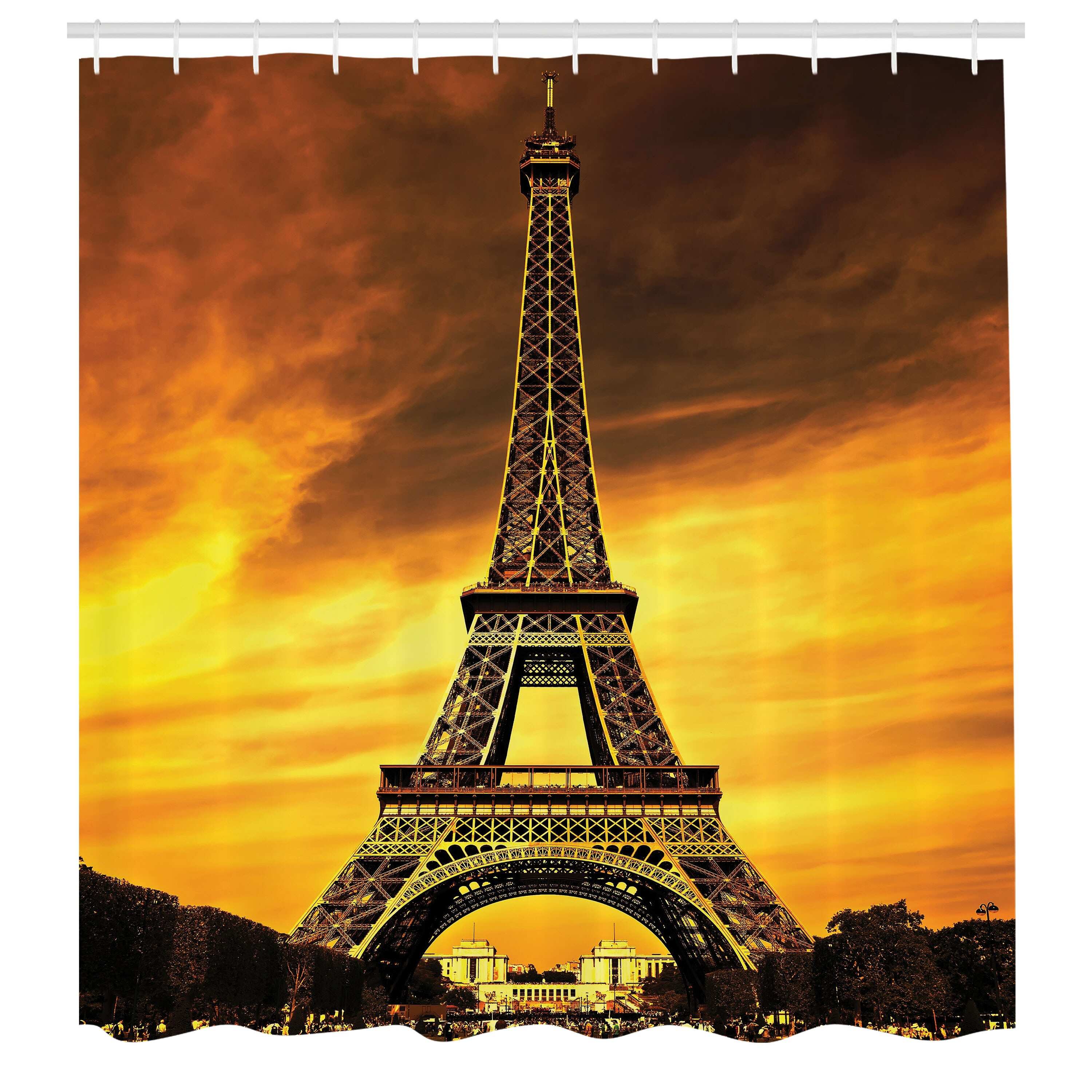 Ambesonne Eiffel Tower Shower Curtain, Cloth Fabric Bathroom Decor Set with Hooks