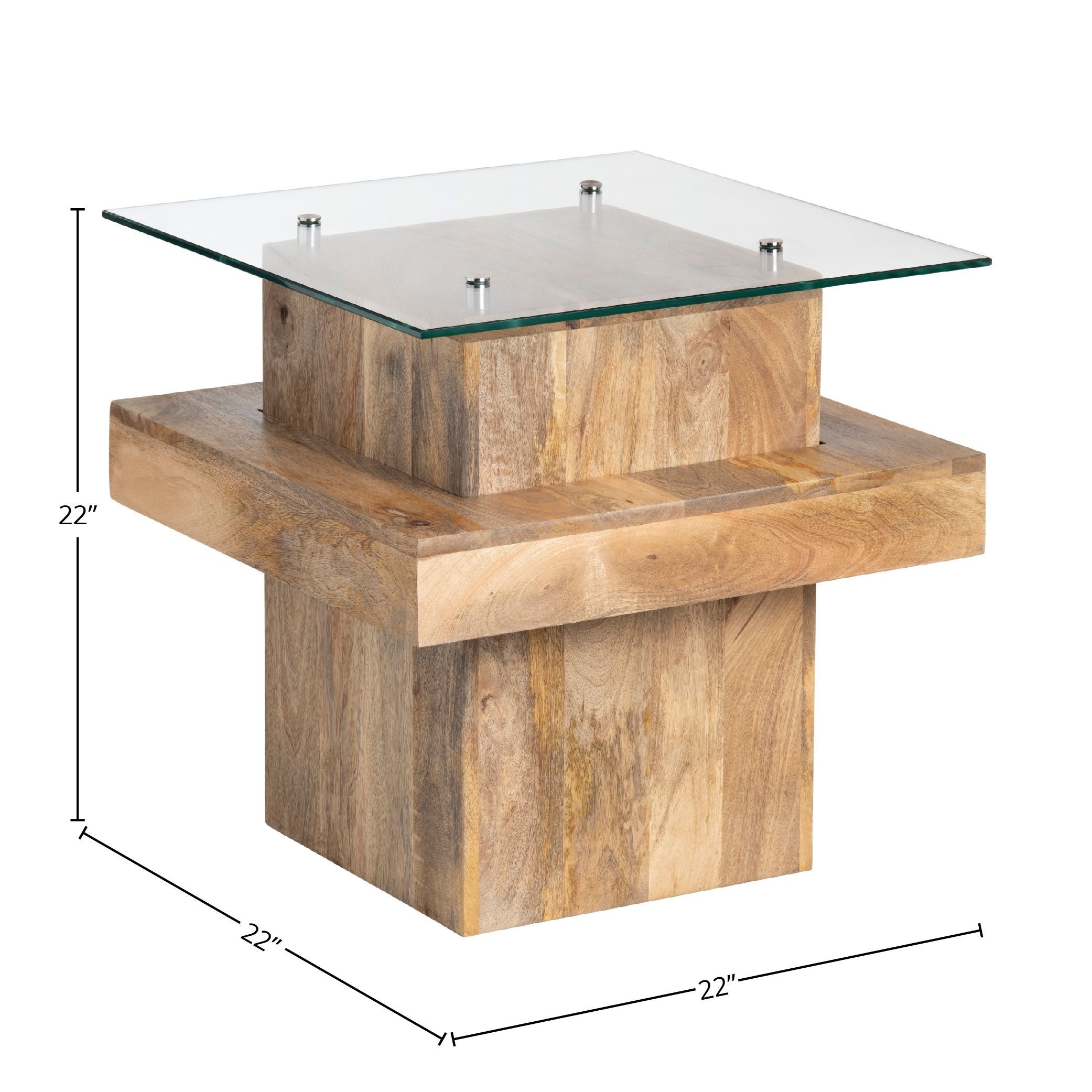 Monaco Mango Wood and Glass End Table, Brown