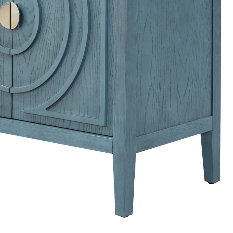 Retro Style Sideboard with Round Metal Door Handle, Kitchen Buffets for Entrance, Dinning Room, Living Room, Antique Blue