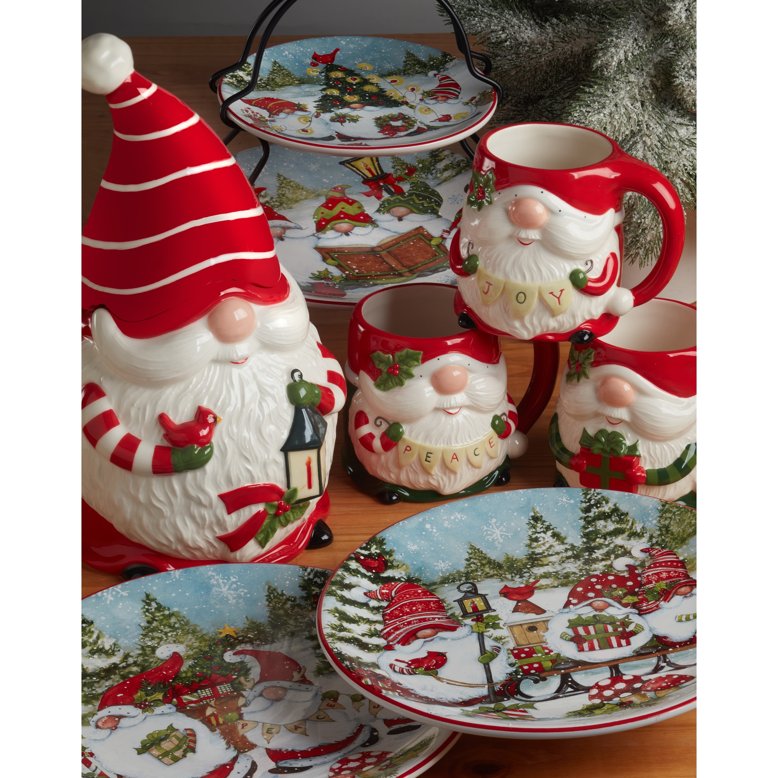 Certified International Christmas Gnomes 16 oz.3-D Mugs, Set of 4 Assorted Designs