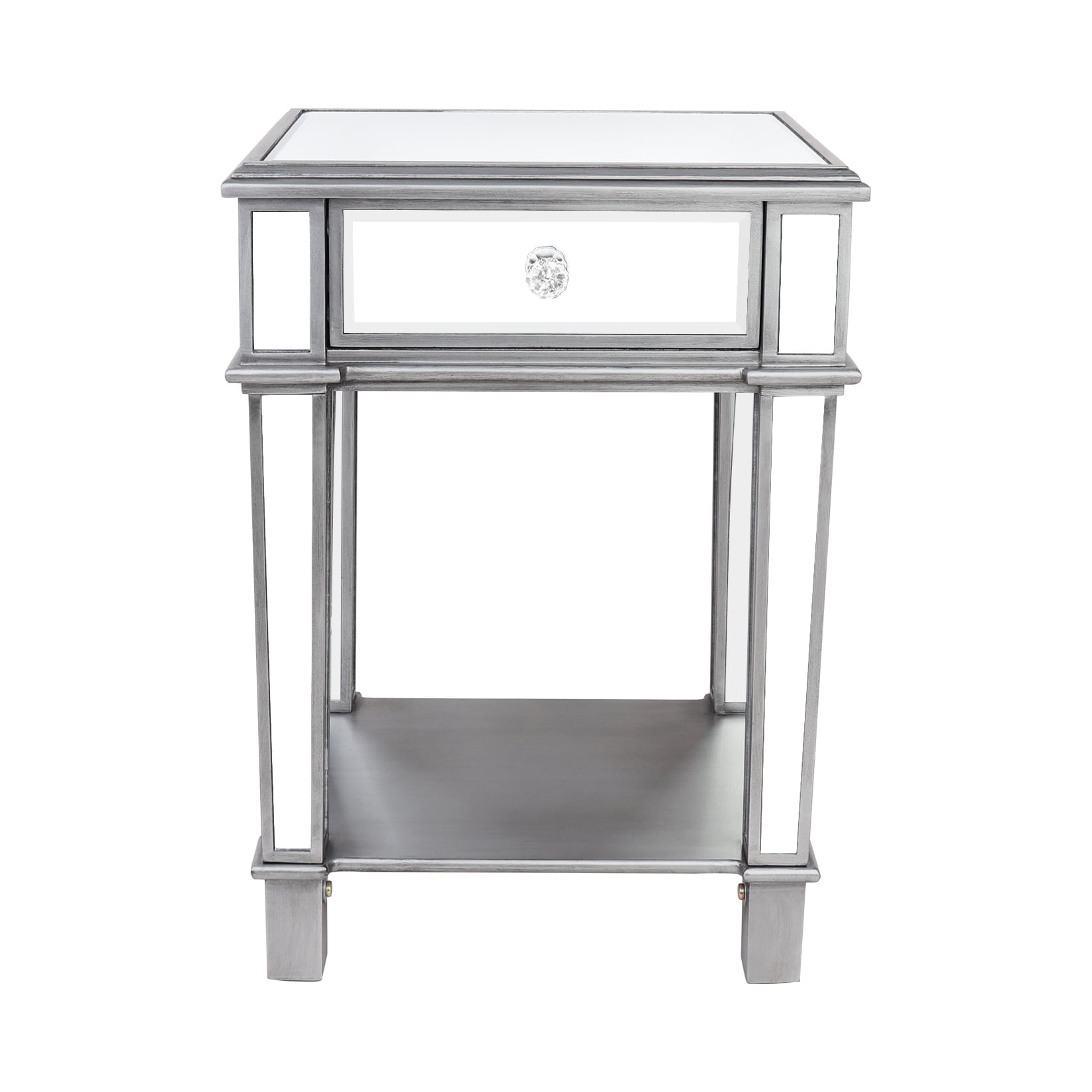 Mirrored Nightstand Drawer Glass Side End Table Silver Dresser Bedroom